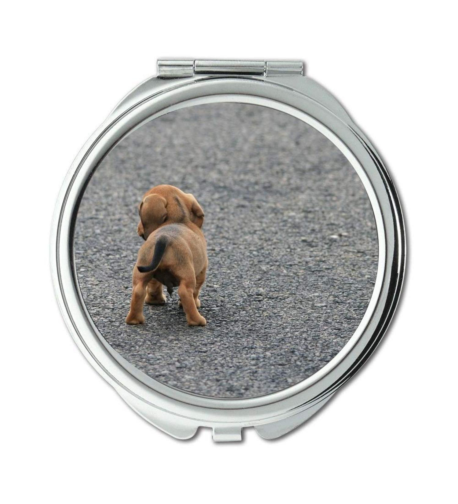 Mirror Compact Mirror Dog Puppy Sausage Brown Small Cute pocket mirror portable mirror - Buy Online on GoSupps.com