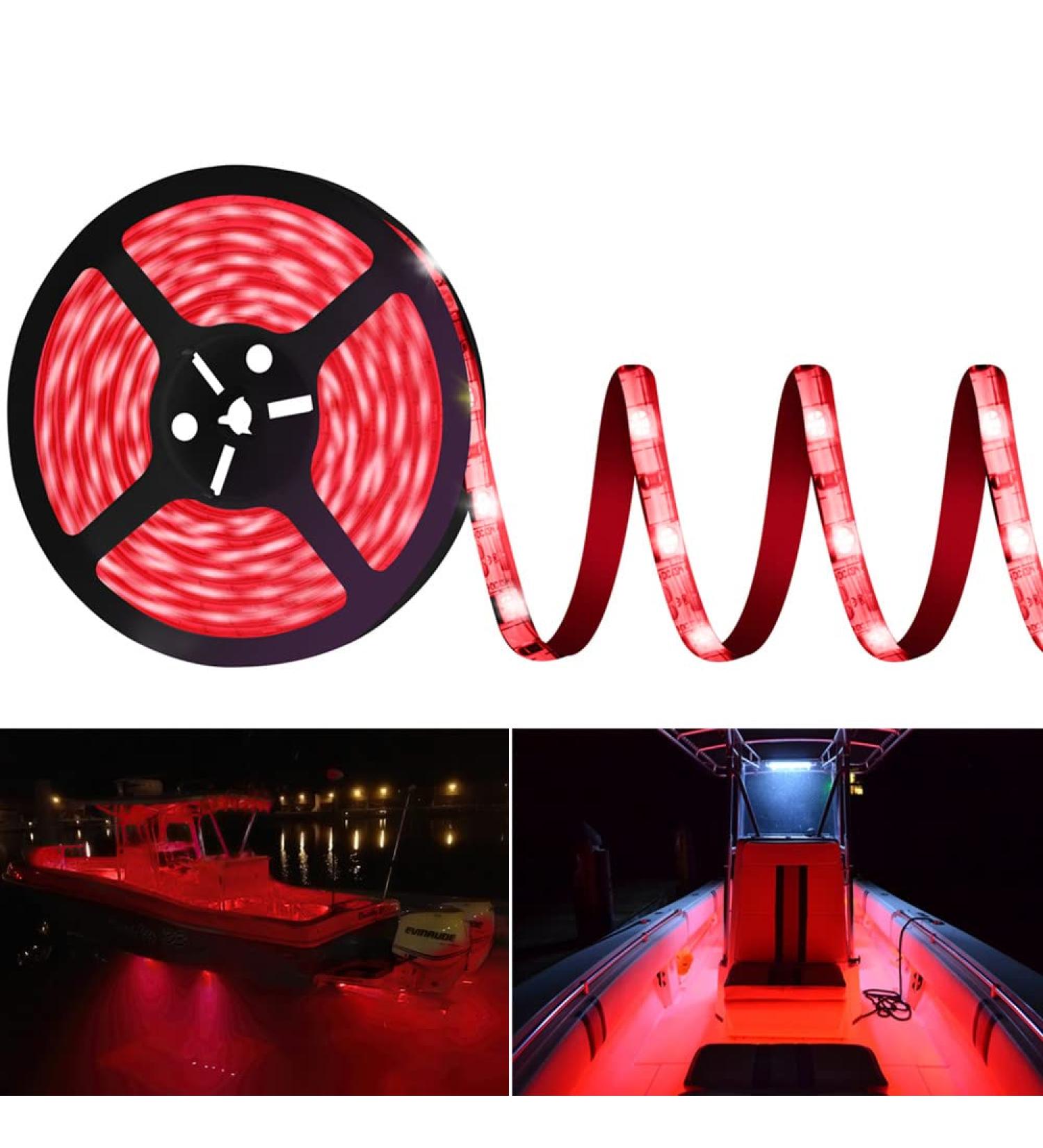 20FT Pontoon Marine Led Strip Lights - Waterproof Boat Interior/Gunnel/Deck Light, Red Night Fishing Lights with Mounting Clips and Extension Cable - Buy Online on GoSupps.com