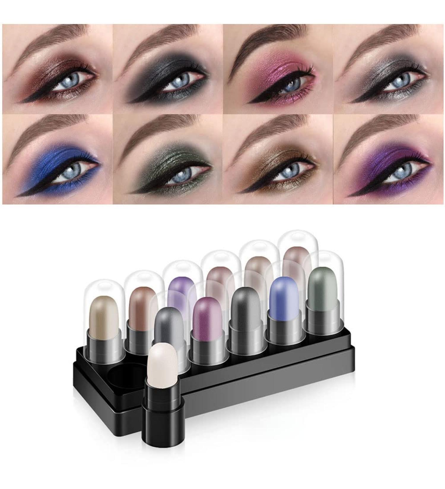 BINGBRUSH Glitter Gradient Eyeshadow Stick Set - 12 Colors Waterproof Smoky Makeup Pen for Shimmer Pink Eyes (Bright Color) - Buy Online on GoSupps.com