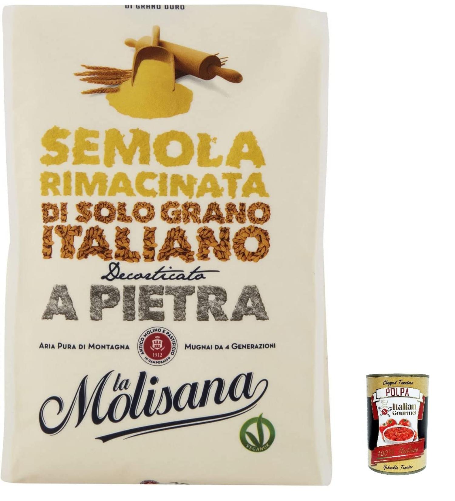  Italian Gourmet E.R. Molisana Semola Rimacinata di Grano Duro Durum Lot de 5 arrosoirs de bl 1 kg pour pizza + Italian Gourmet Polpa 400 g - Buy Online on GoSupps.com