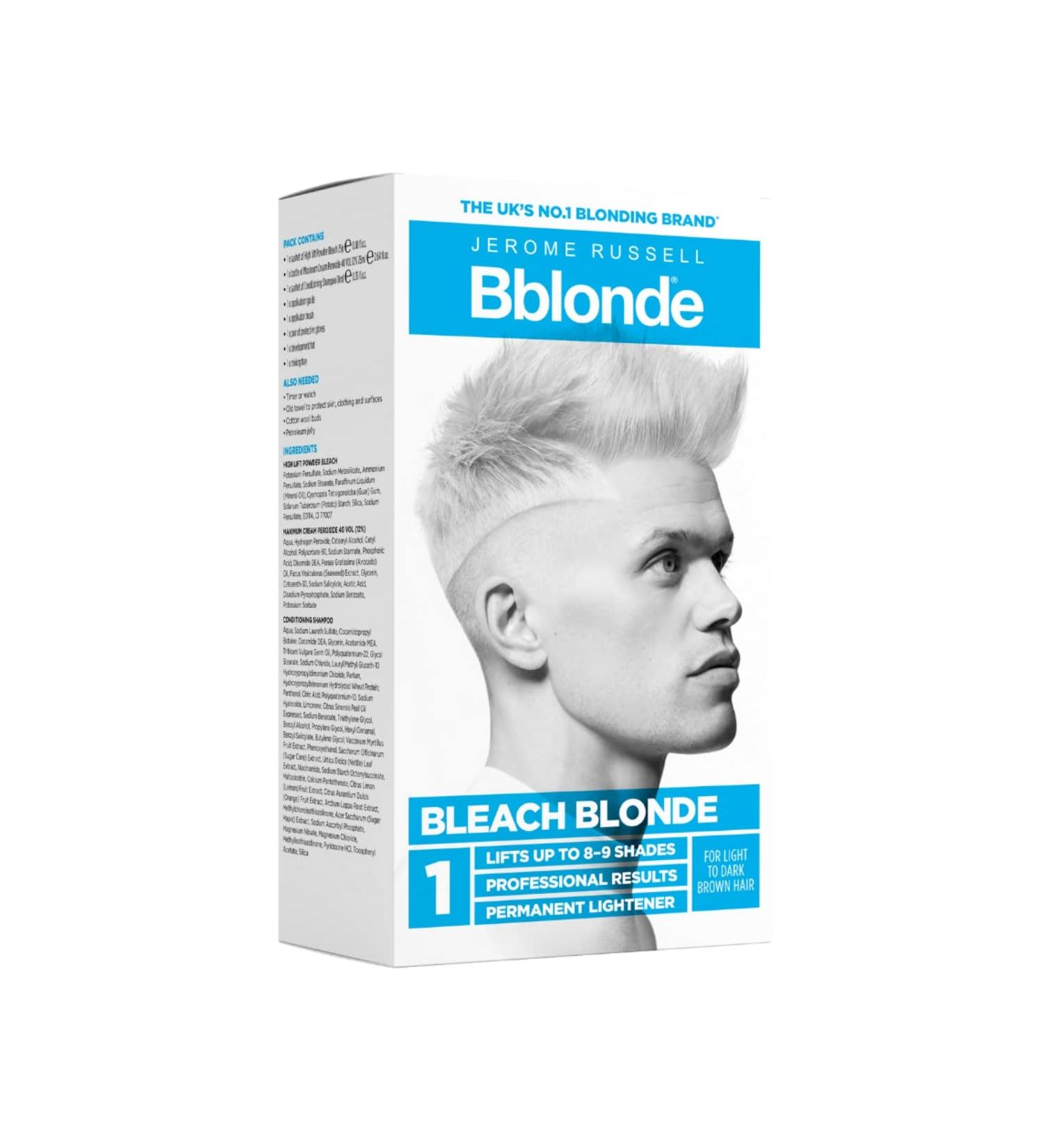 Jerome Russell Bblonde Bleach Blonde Kit No.1 - Bleach Blonde Hair Dye for Light to Dark Brown Hair Colour Powder Bleach High Lift for 8-9 Shades Lighter Hair Hair Dye Permanent for Men - Buy Online on GoSupps.com