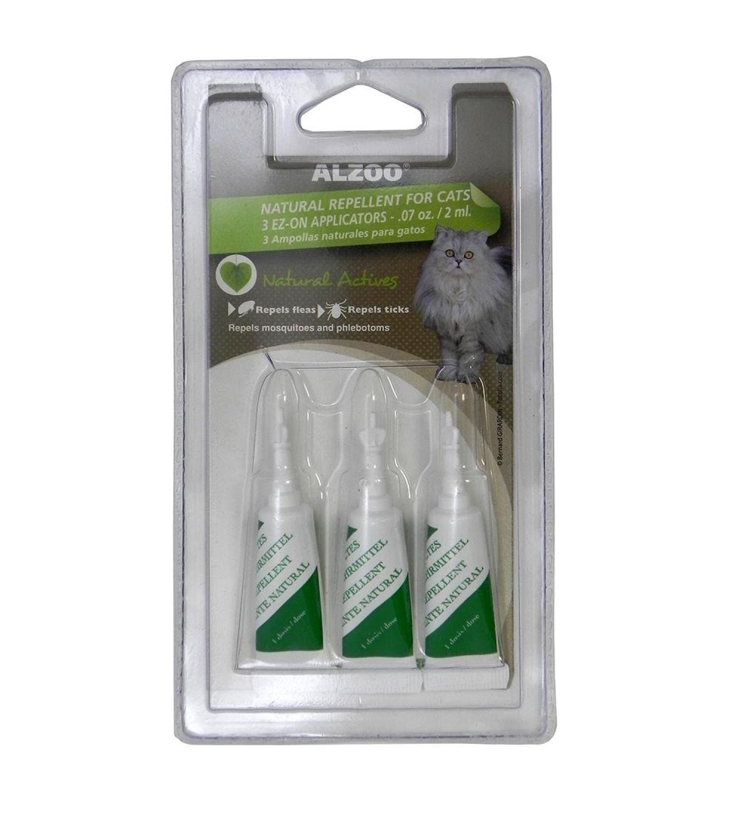 ALZOO Natural Flea & Tick Repellent for Cats - Spot On - EZ ON Applicators - 3pk
