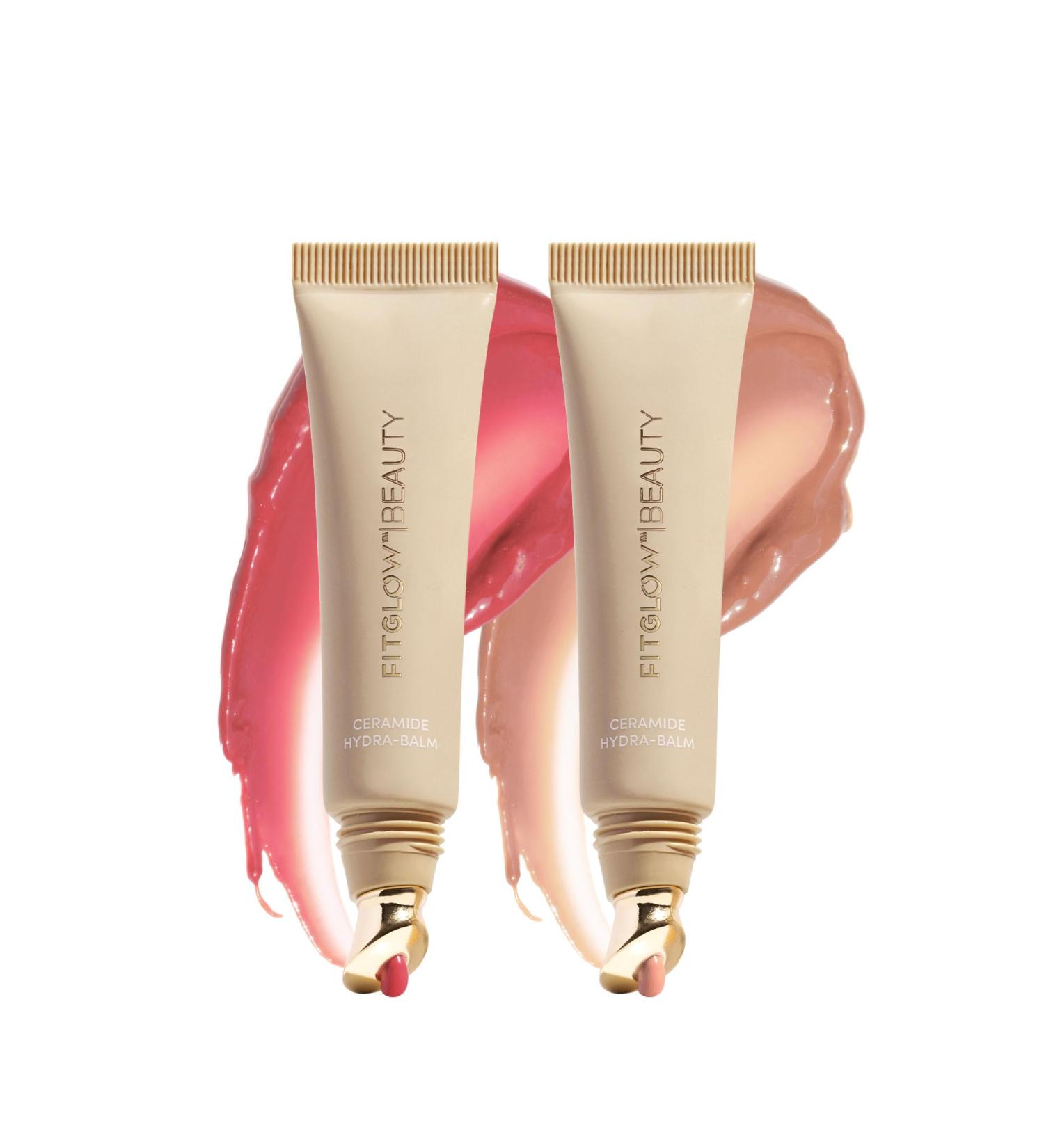 Fitglow Beauty Ceramide Hydra-Balm Duo | 2-Pack Lip & Skin Barrier Skincare with Ceramides + Plant Collagen | 24-Hour Hydration Anti-Aging Repair | Clear/Tinted | Watermelon + Bare - 2 x 10ml