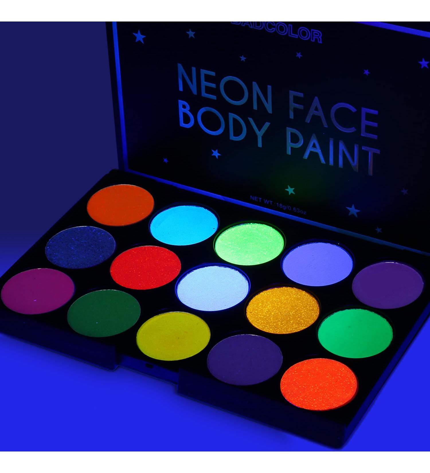 Glow UV Face Paint - 15 Colors Neon Eyeshadow Palette | Water-Based UV Blacklight Makeup for Kids | Perfect for Halloween Glow Parties & Music Festivals - Shop Internationally - Buy Online on GoSupps.com