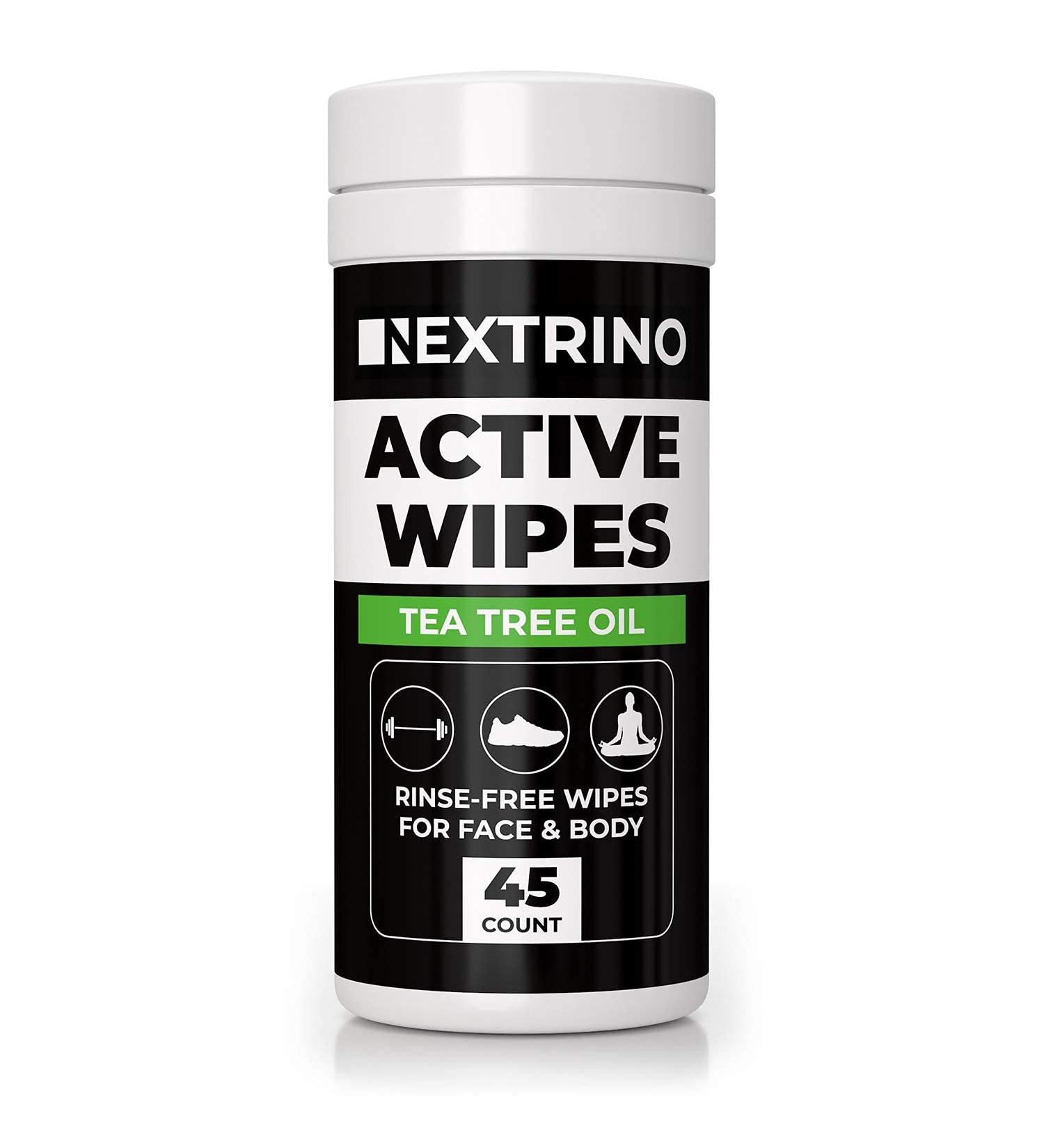 Nextrino Biodegradable Tea Tree Body Wipes for Adults - 45 Cleansing Towelettes for Gym, Workout, Camping, Travel - Men & Women - Buy Online on GoSupps.com