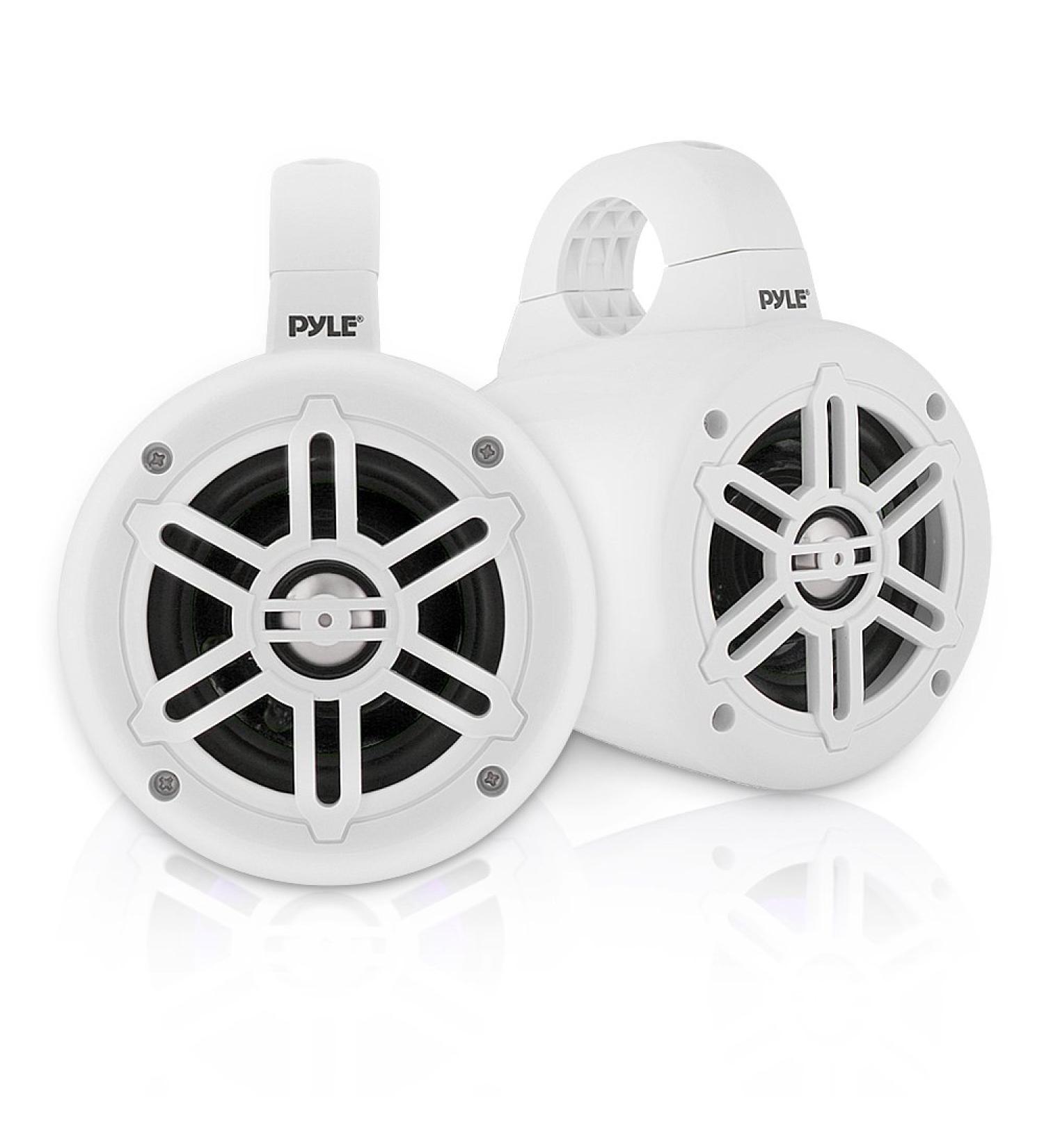 Pyle PLMRWB45W Waterproof Marine Wakeboard Tower Speakers - 4 Inch Dual Subwoofer Set with 300W Power - Boat Audio System with Titanium Dome Tweeters - White - Buy Online on GoSupps.com