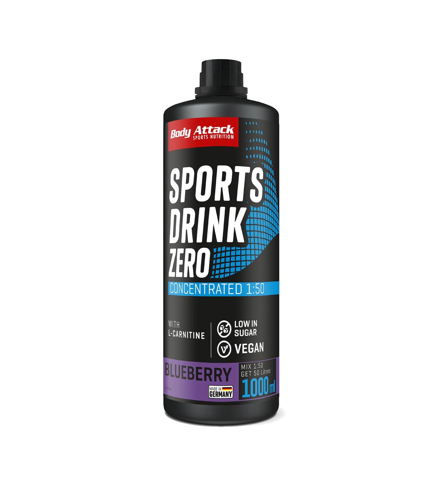 Body Attack Zero Sports Drink - Blueberry Flavor - 1000 ML | Vegan Energy Drink Concentrate | Low Sugar & Fat | Vitamins & Minerals | Made in Germany - 200 Portions - Buy Online on GoSupps.com