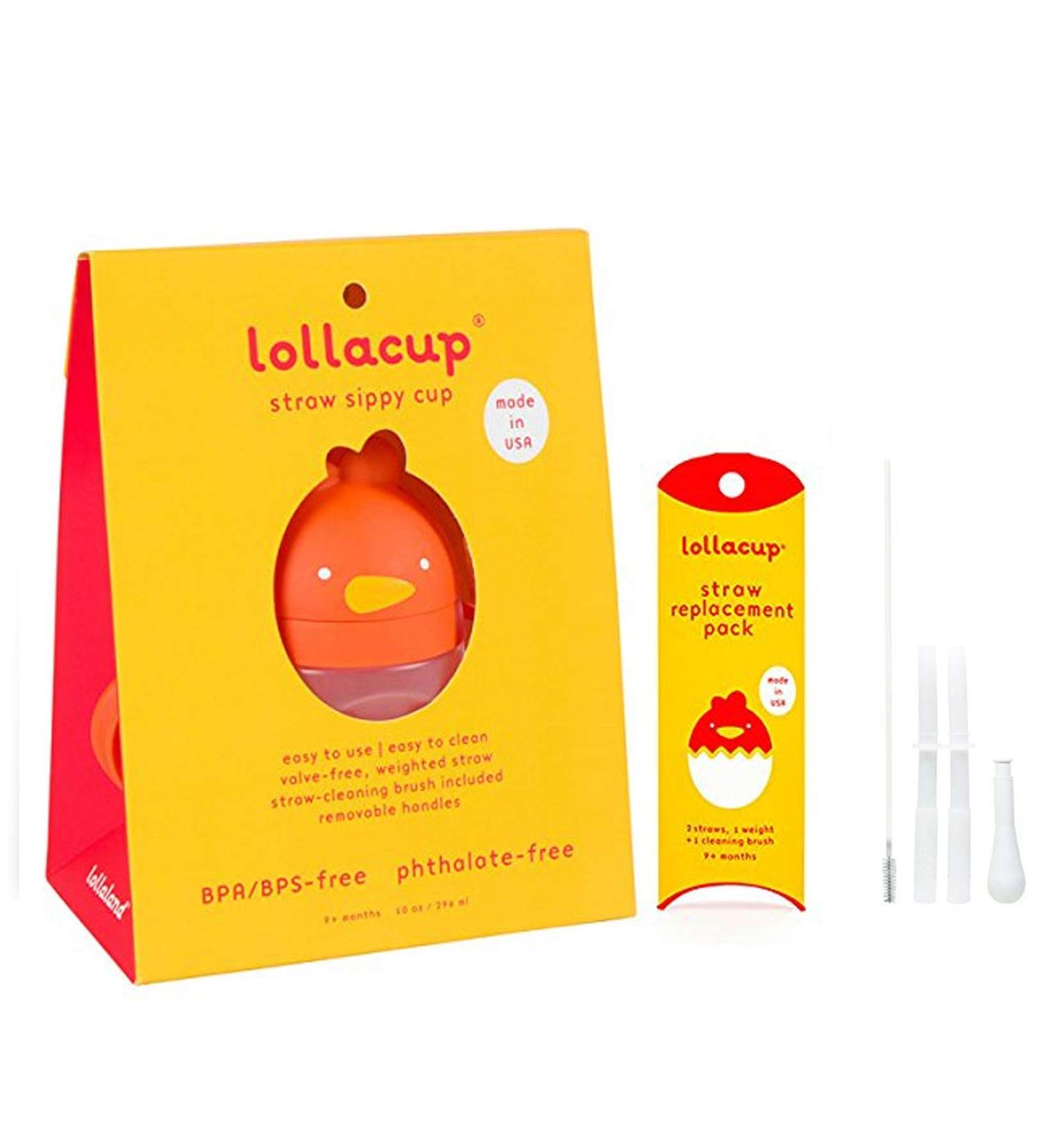 Lollaland Weighted Straw Sippy Cup for Baby: MADE IN THE USA - Transition Kids Infant & Toddler Sippy Cup (6 months - 9 months) | Shark Tank Products | Lollacup (Orange) w/ Straw Replacement Pack