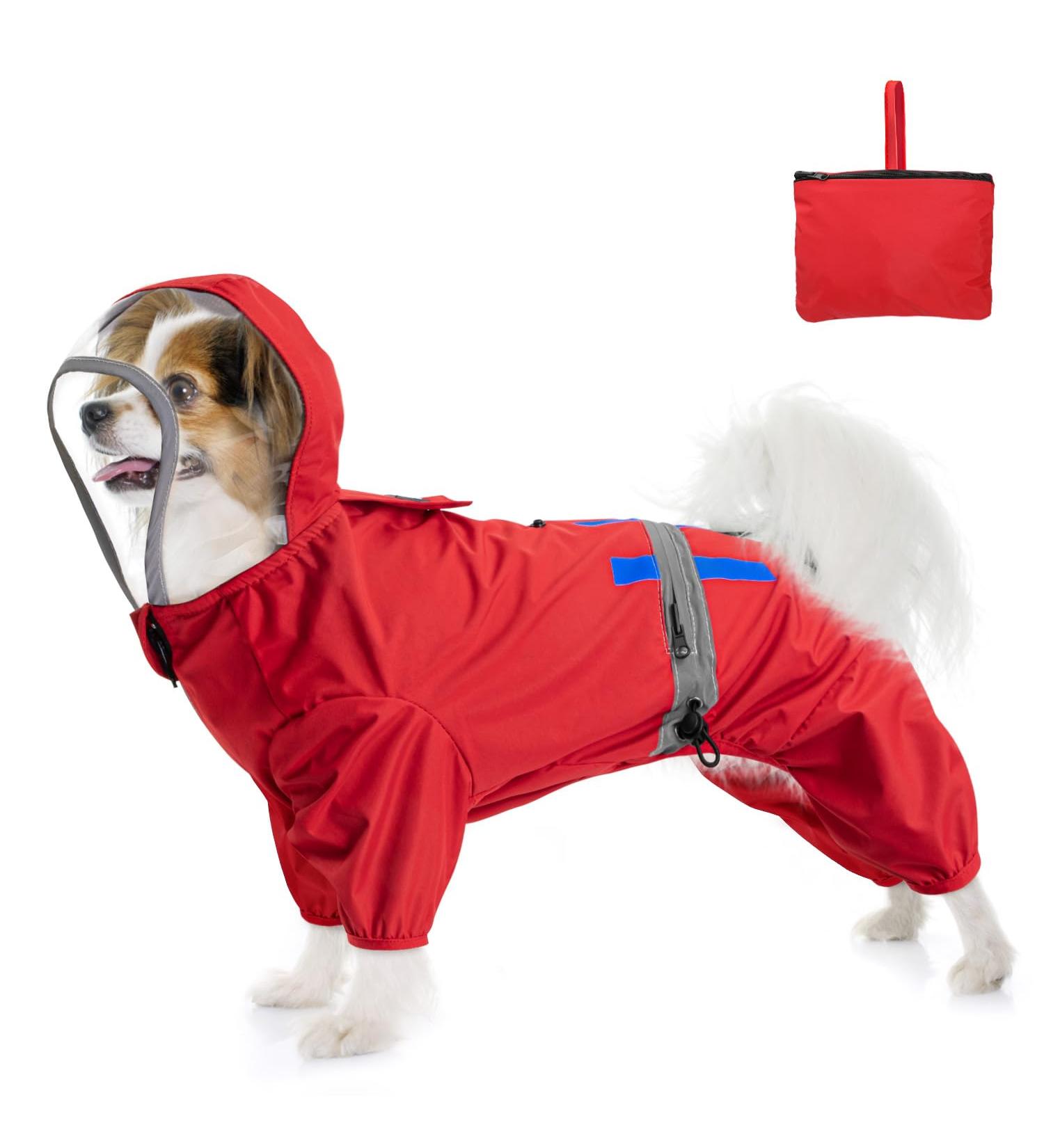Slowton Waterproof Dog Raincoat - Reflective Hooded Jacket for Small Medium & Large Dogs | Windproof & Lightweight | Red (M 35cm Back Length) - Buy Online on GoSupps.com