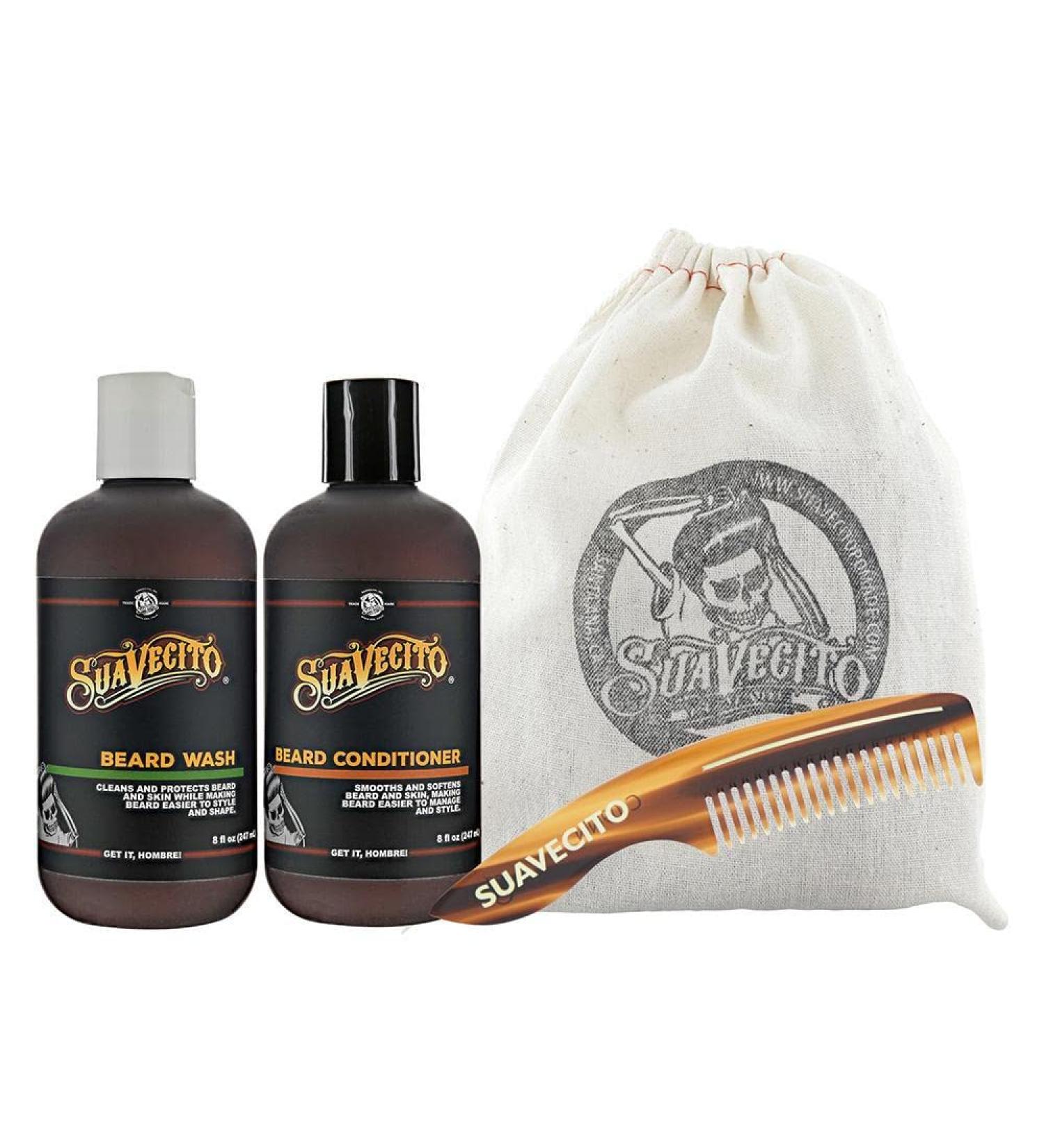 Suavecito Beard Wash Kit for Men | Avocado & Shea Butter Cleansing | Nourishing Wash Conditioner Comb Travel Bag - Buy Online on GoSupps.com