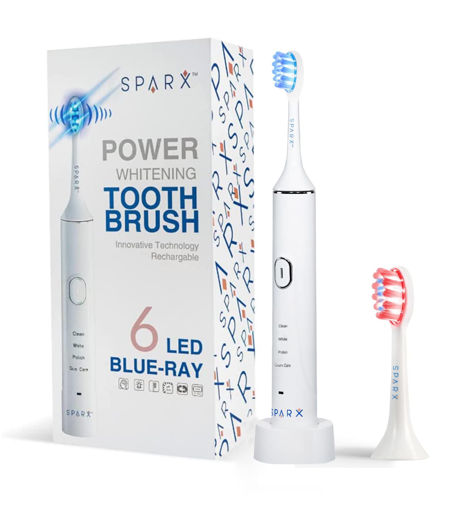 Sparx Electric Toothbrush for Teeth Whitening & Gum Care | Light Therapy Technology for Whiter Teeth & Healthy Gums | Rechargeable - White - Buy Online on GoSupps.com