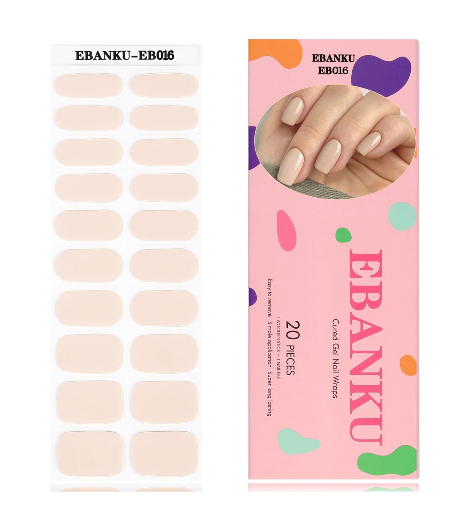 Ebanku 20pcs UV Gel Nail Film - Self-Adhesive Nude Nail Foil Wraps Nail Stickers & File for Women & Girls - Perfect Nail Decoration - Buy Online on GoSupps.com