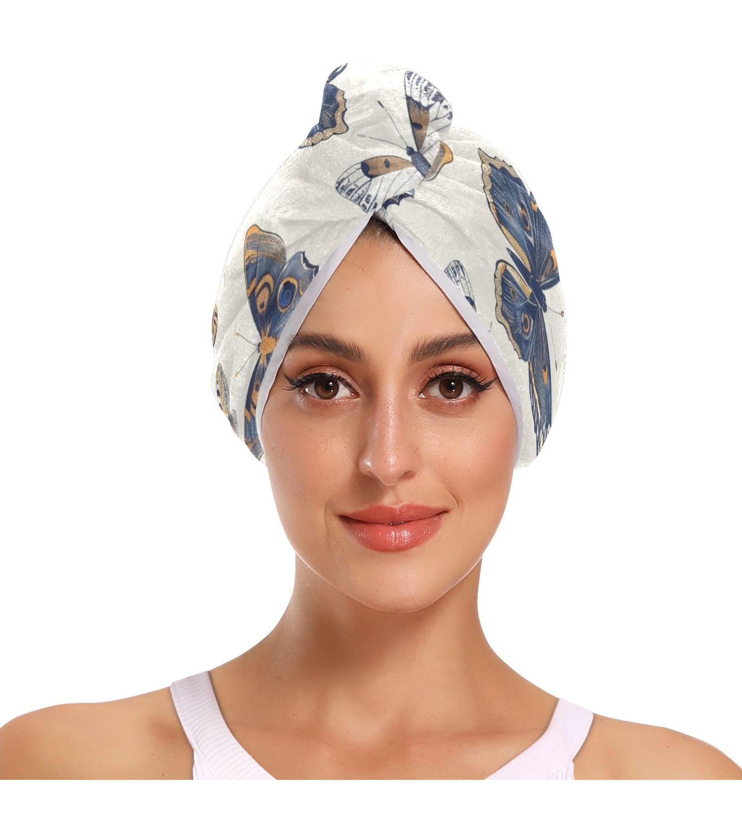 Butterflys Hair Towel 2 Pack | Super Absorbent Quick Dry Hair Turbans for Women & Girls - Buy Online on GoSupps.com