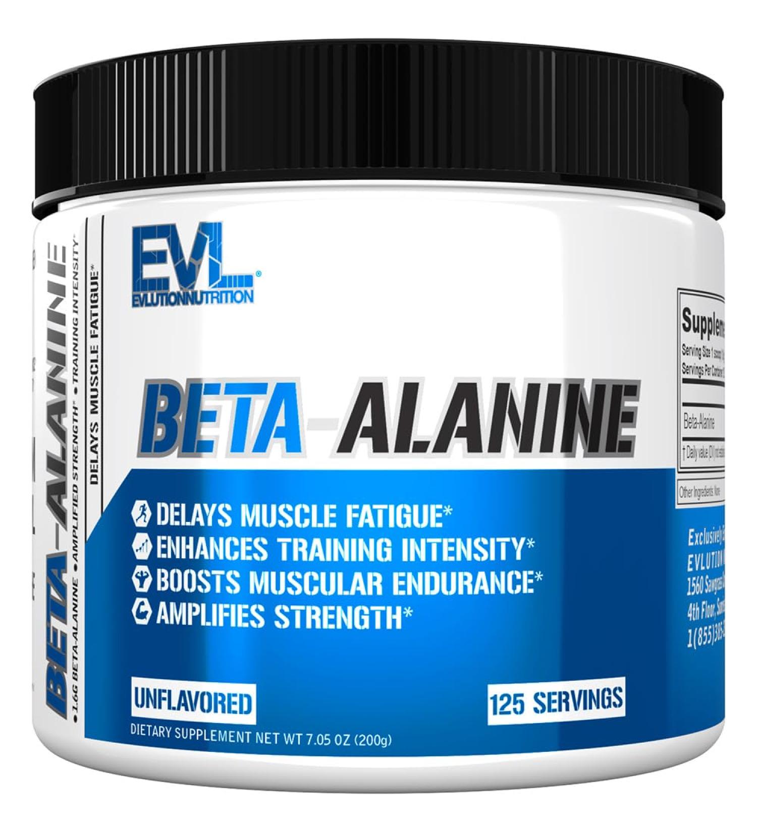 Evlution Nutrition Beta-Alanine - Supports Muscle Endurance Intense Training & Strength - 1.6g Pure Beta-Alanine Per Serving - Recovery - Dietary Supplement - Unflavored Powder - 125 Servings - Buy Online on GoSupps.com