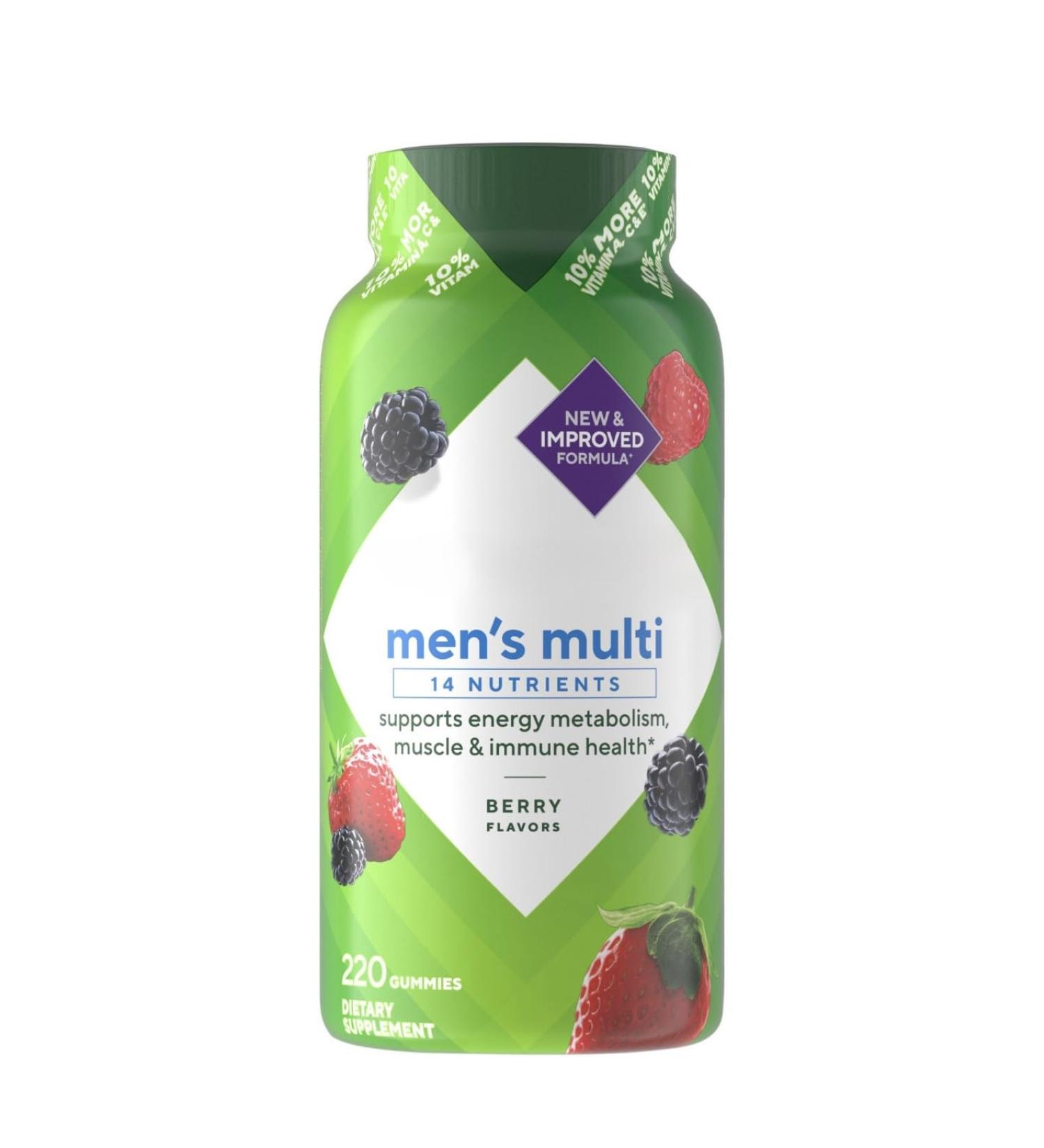 Men's Gummy Vitamin Fusion's Multi Berry Flavored Gummy Vitamins 220 Count 16 Nutrients for Energy Metabolism Bone & Immune Health Support 110 Days Supplies
