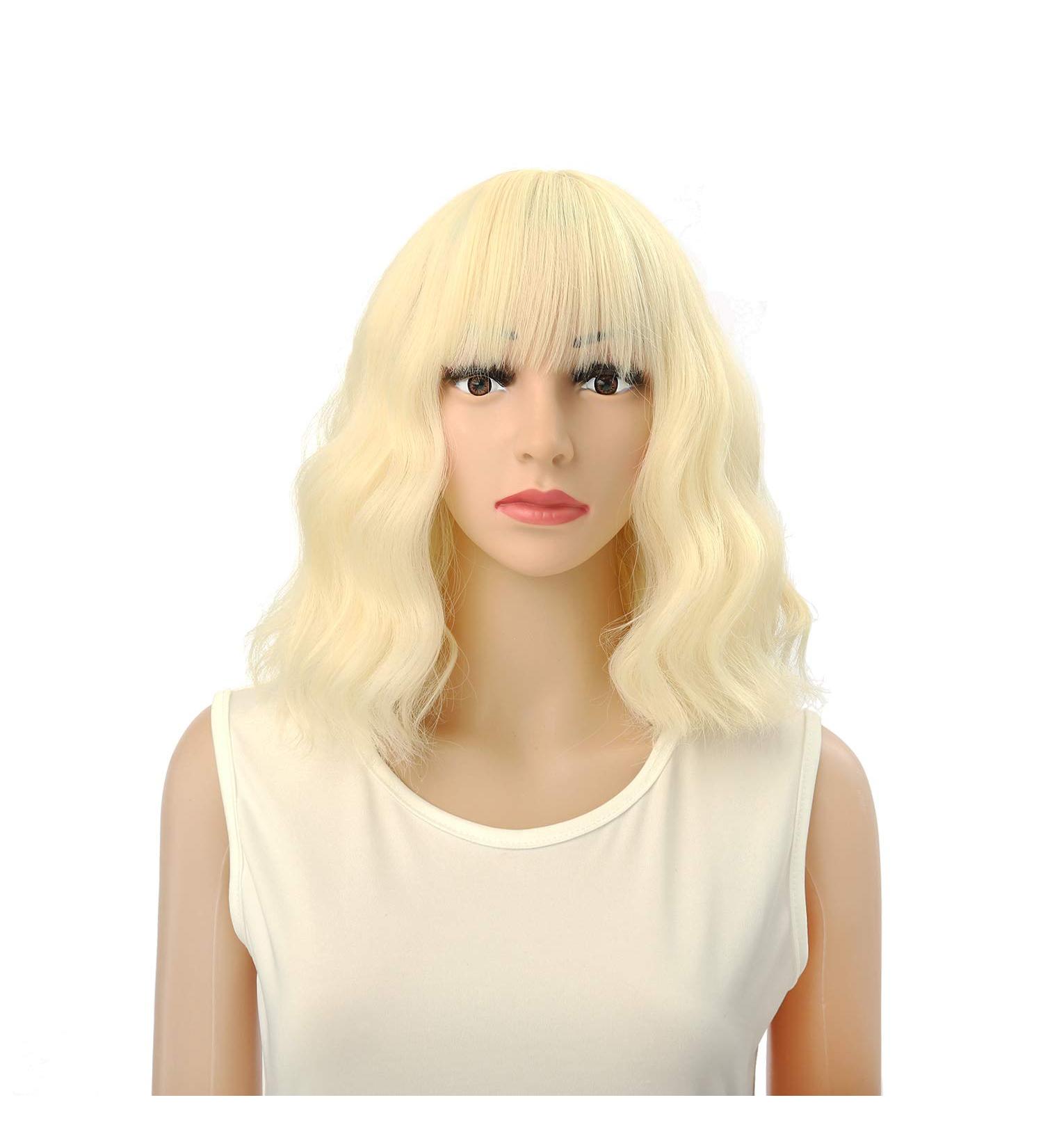 Faelbaty Short Blond Wig - Sea-Through Pony Curly Synthetic Cosplay Wig for Women & Girls - Shoulder Length Costume Wig in White Gold - Buy Online on GoSupps.com