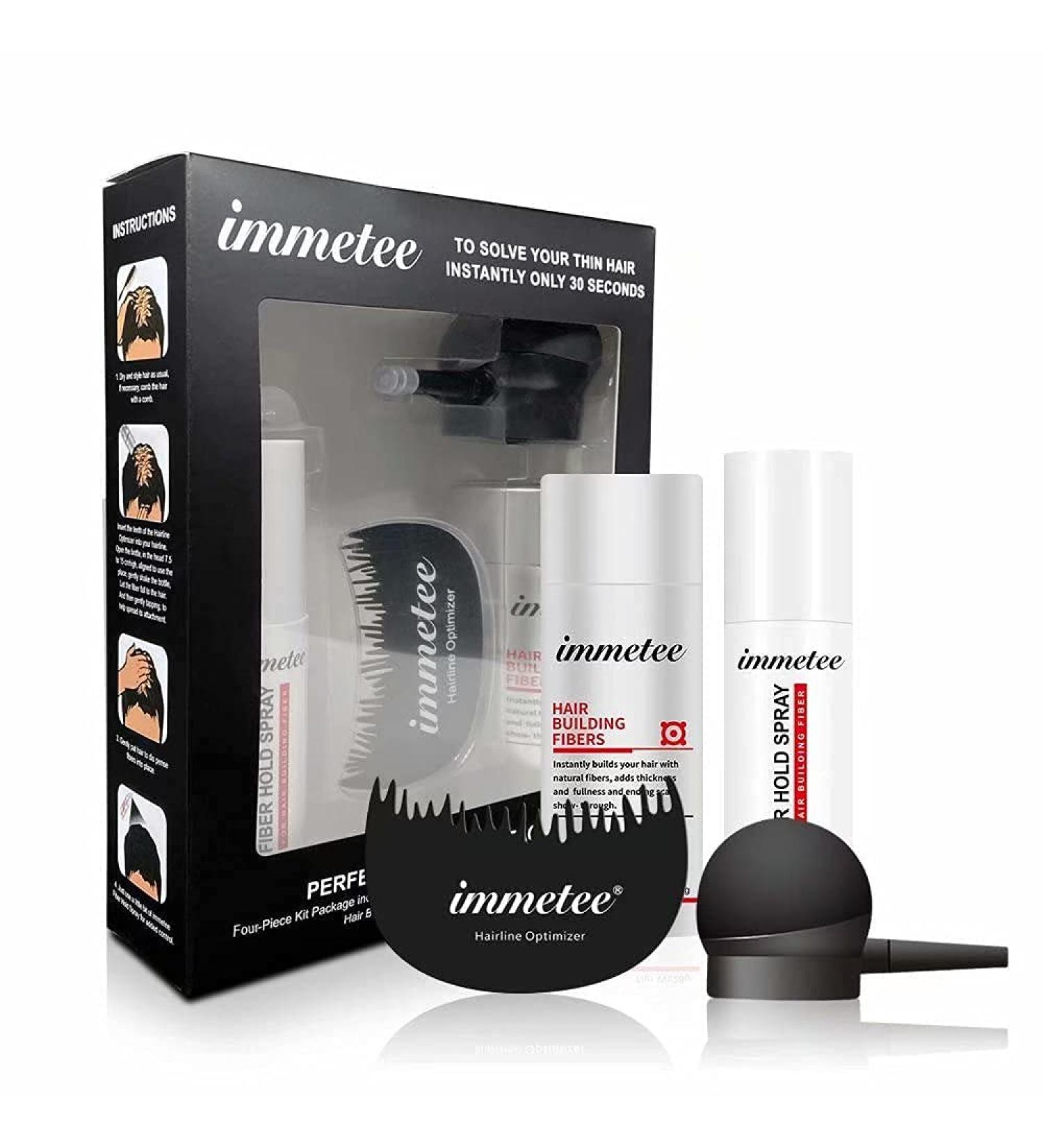 IMMETEE Hair Fibers 4-in-1 Kit Set Hair Thickening Fibers & Spray Applicator Pump Nozzle & Setting Hair Spray & Hairline Optimizer Comb Instantly Conceal for Valentine Gift (White) Kit White - Buy Online on GoSupps.com