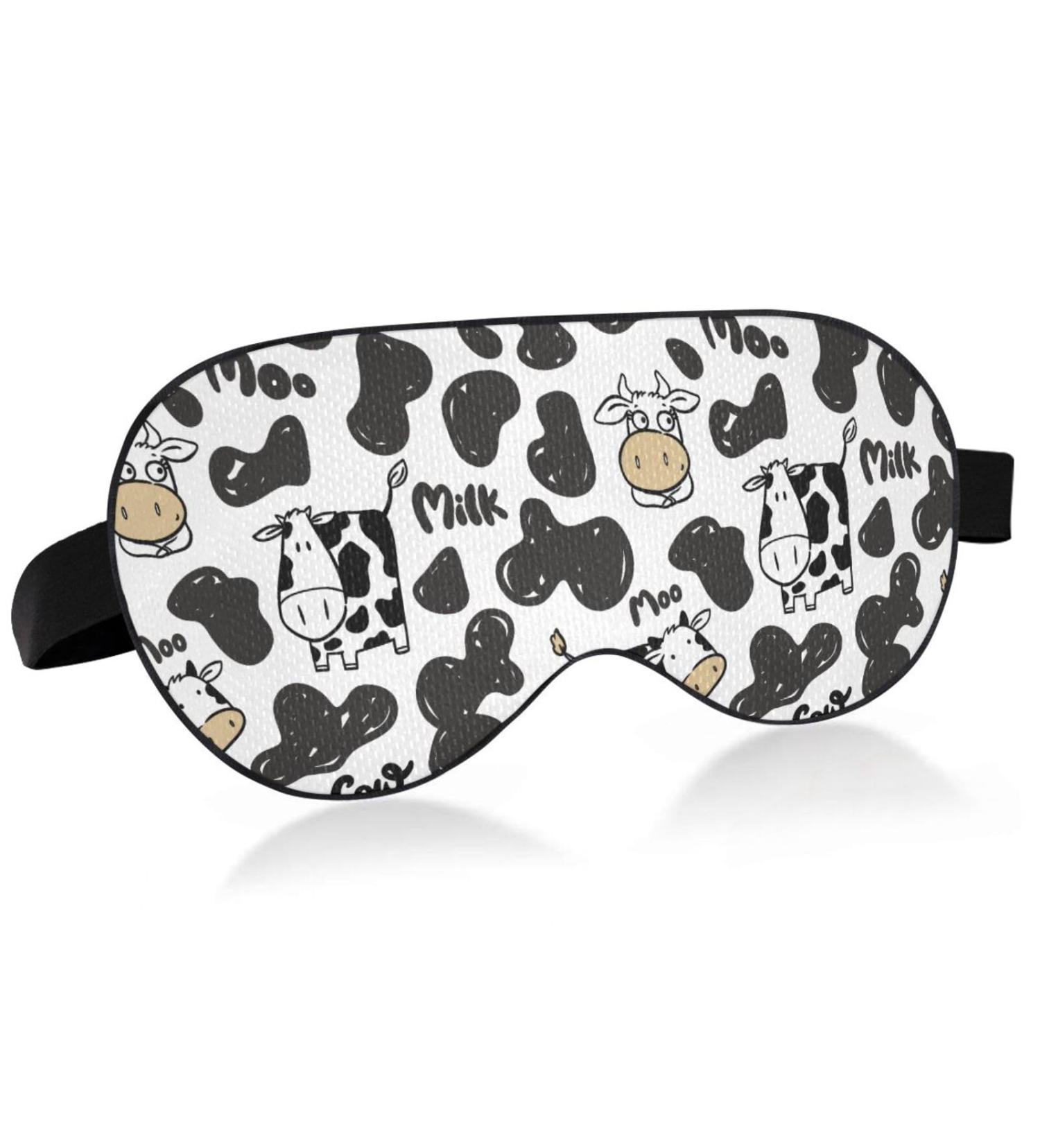 Milk Cow Cartoon Sleep Mask | Light Blocking Eye Mask for Travel & Naps - Kawaii Adjustable Blindfold for Men & Women - Buy Online on GoSupps.com