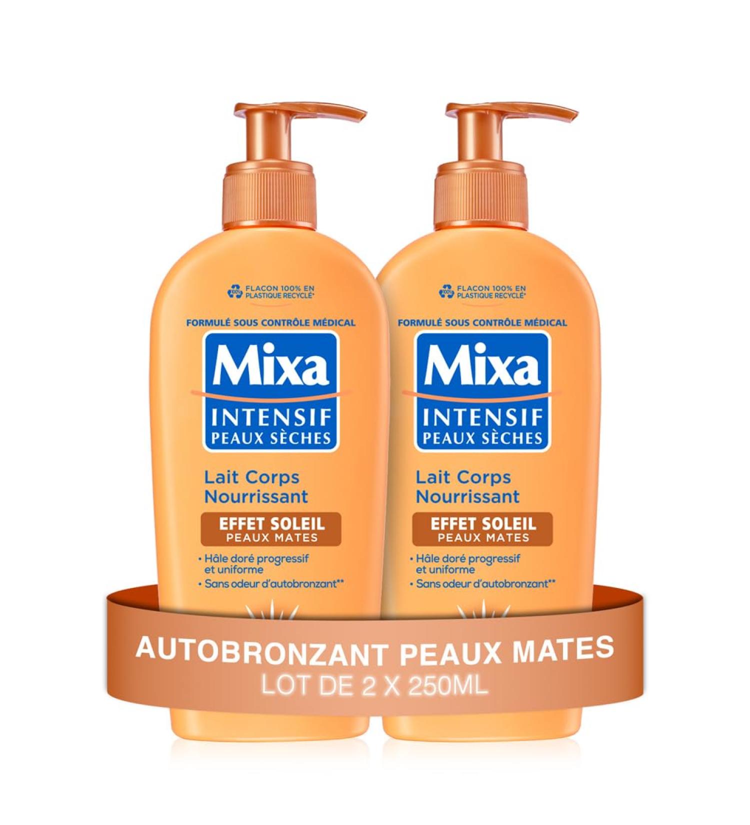 Mixa Intensive Dry Skin - Nourishing Body Lotion Sun Effect - Self-Tanning - Progressive and Uniform Natural Golden Tan - Matte Skin - Hypoallergenic - Pack of 2 250 ml