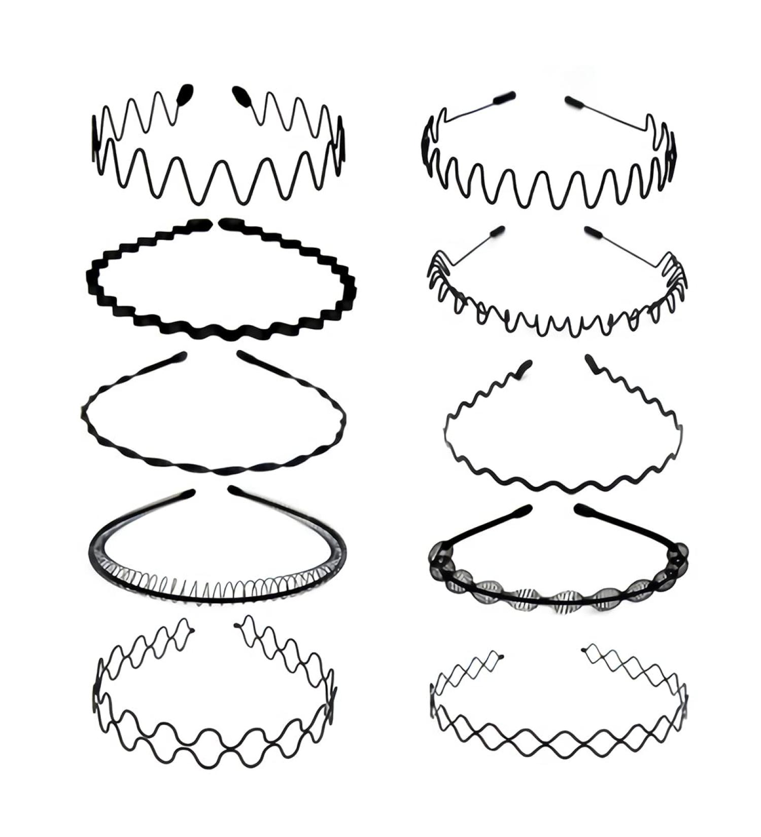 UCUNJIA 10 PCS Men's Hairbands - Elastic Black Metal & Unisex Plastic Hairbands for All Hairstyles - Buy Online on GoSupps.com