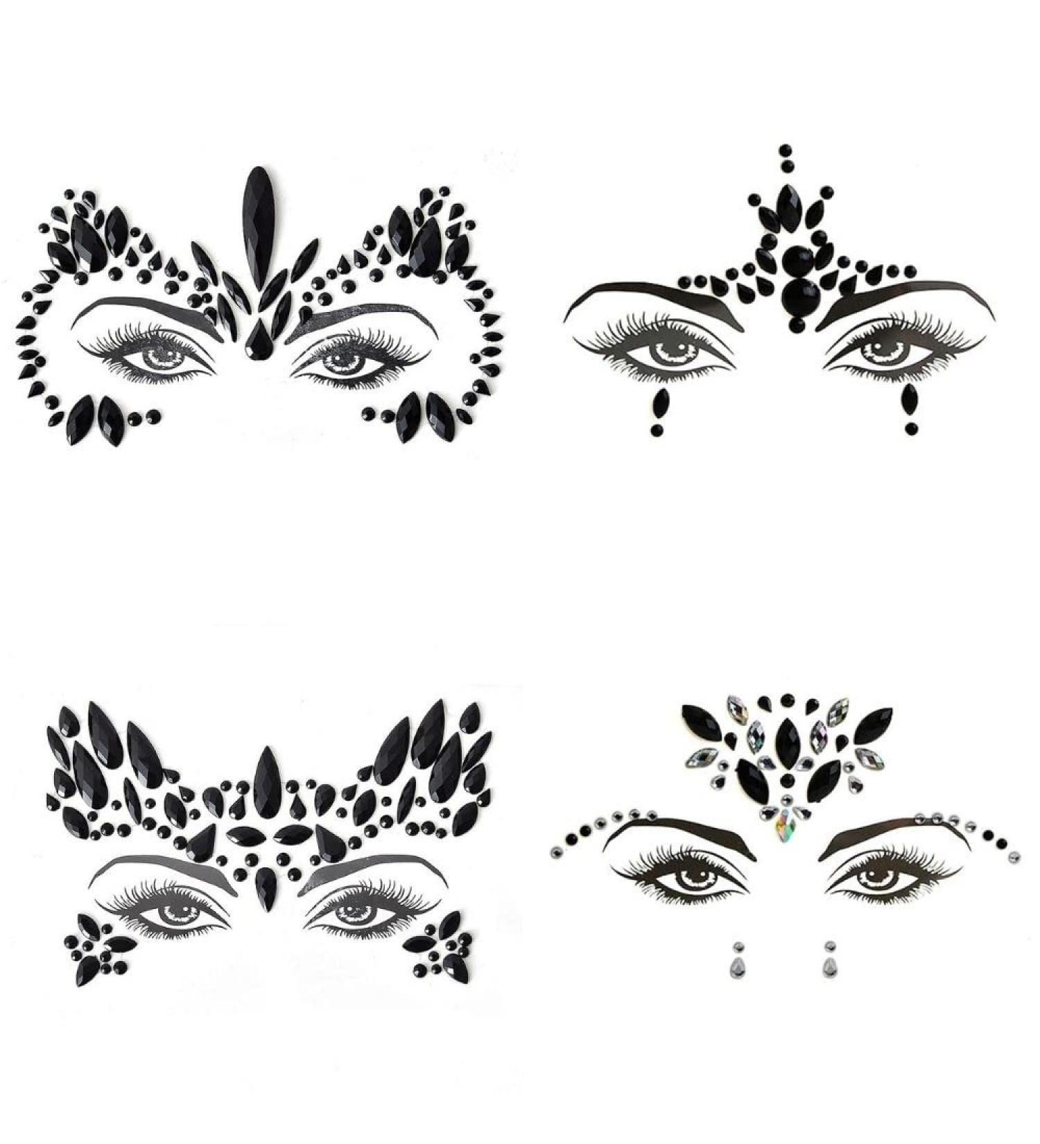 Black Glitter Rhinestone Stickers - Self-Adhesive Crystal Diamonds for Makeup, Body, Face, and Nail Art - Halloween & Festival DIY Accessories - Buy Online on GoSupps.com