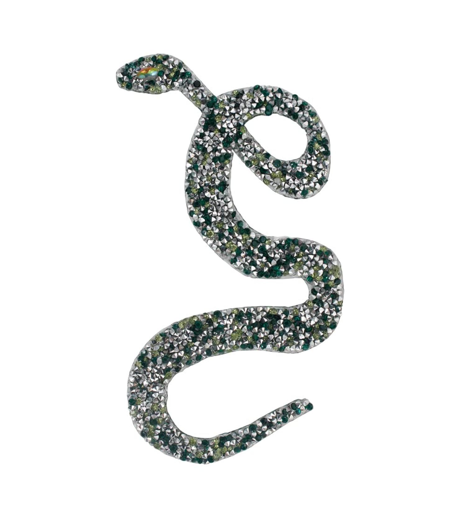 Handmade Long Rhinestone Applique Crystal Snake Patch Iron on for Shoulder Dress Accessories TH22623C (B)