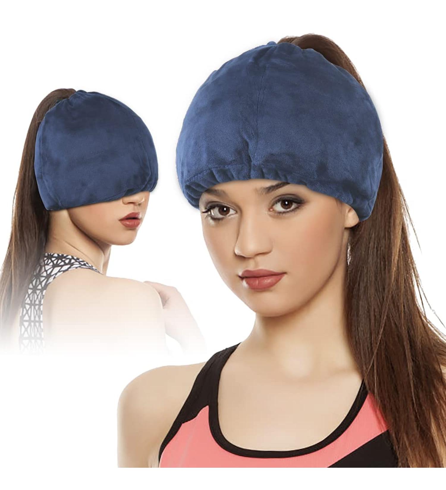 Hilph Gel Ice Cap for Migraine Relief - Reusable Headache Cold Therapy Mask with 4 Gel Packs - Tension Headache, Puffy Eyes, Sinus, Stress Relief - Buy Online on GoSupps.com