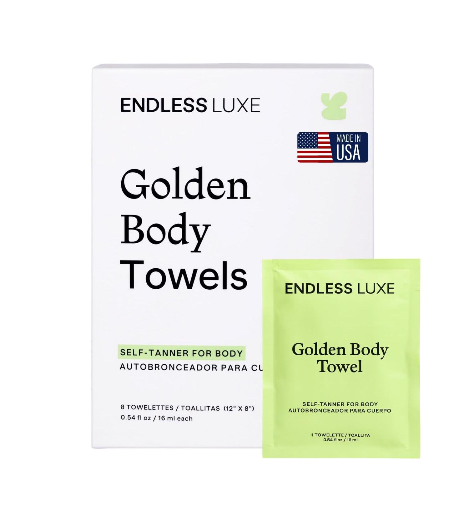 Endless Luxe Golden Body Towels Self-Tanning Towelettes (8 Count) | Medium Natural Tan Hydrating with Hyaluronic Acid & Vitamin E | Vegan Streak-Free Made in USA - Buy Online on GoSupps.com