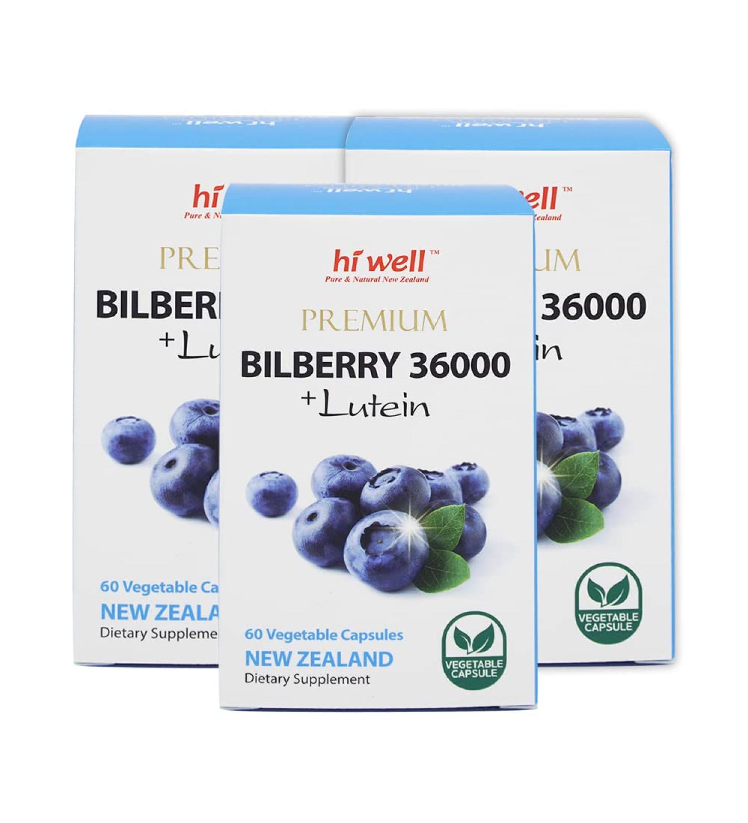 (Pack of 3) Hi Well Premium Bilberry 36000 + Lutein 60Vegtarian Capsules - Buy Online on GoSupps.com