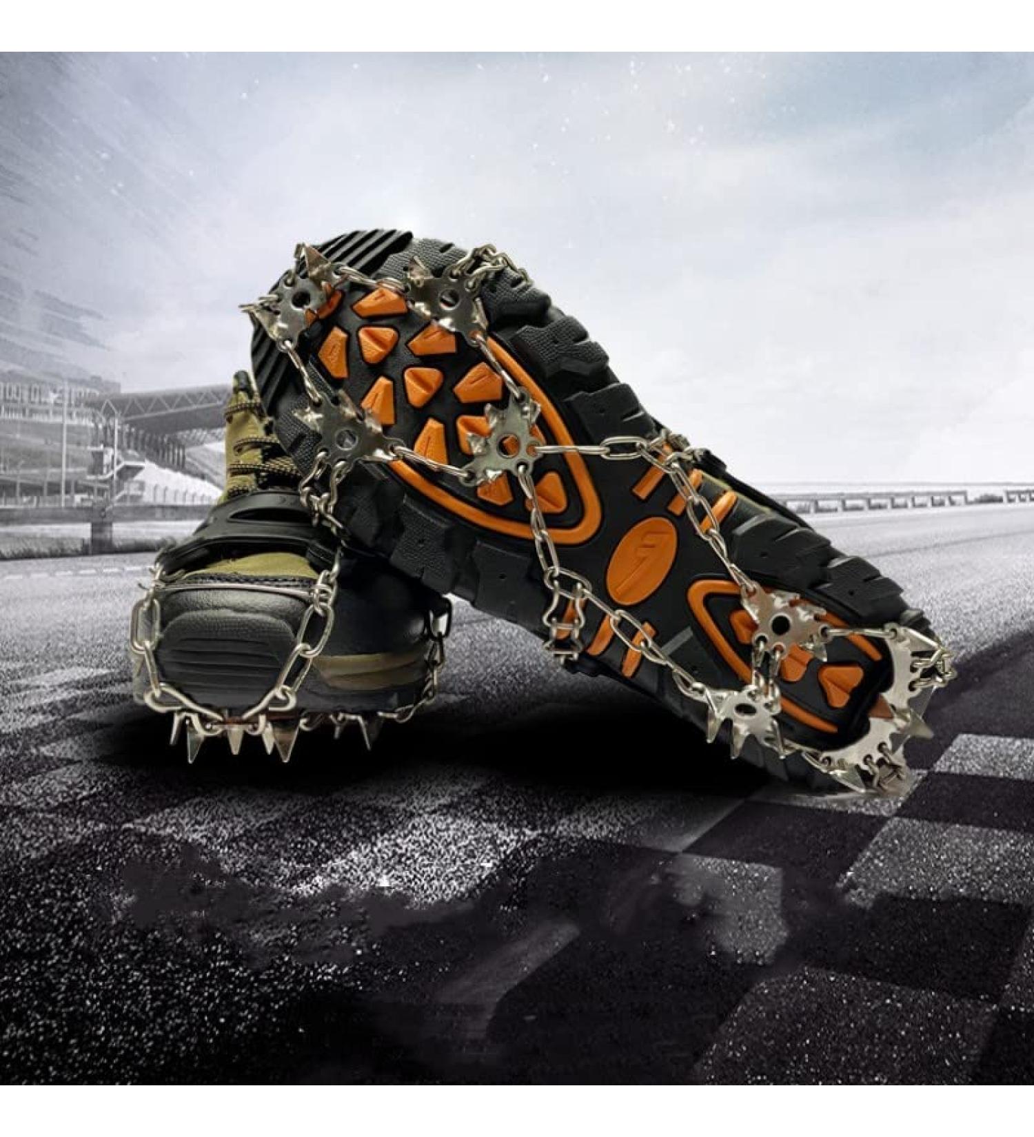 Stainless Steel Ice Cleats for Boots Shoes Non Slip Snow Ice Grips for Hiking Climbing Fishing Large Size