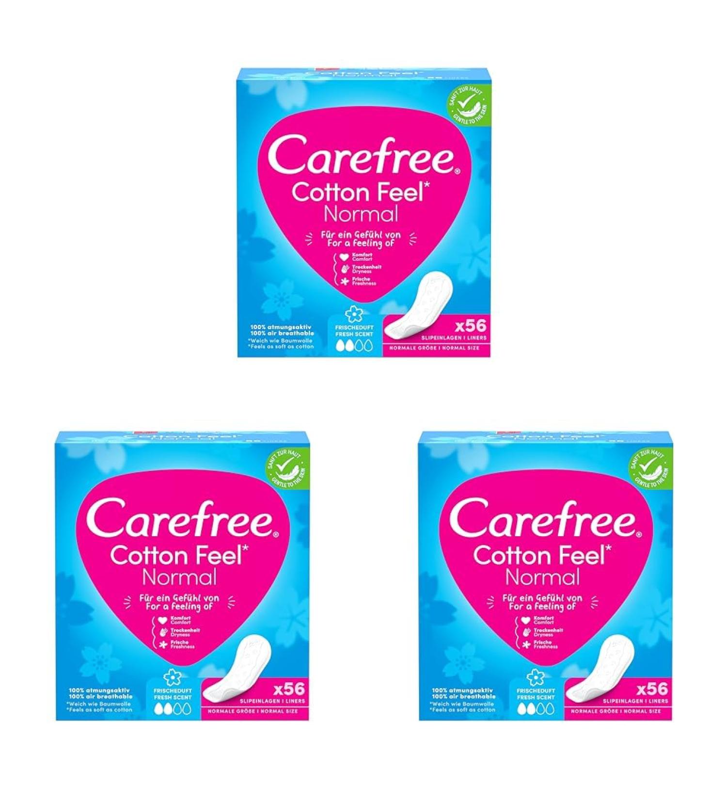 Carefree Slip Performances: 48 Cotton Feel Panty Liners - 100% Breathable Comfort & Freshness Normal Size (3 Pack - 56 Pieces) - Buy Online on GoSupps.com