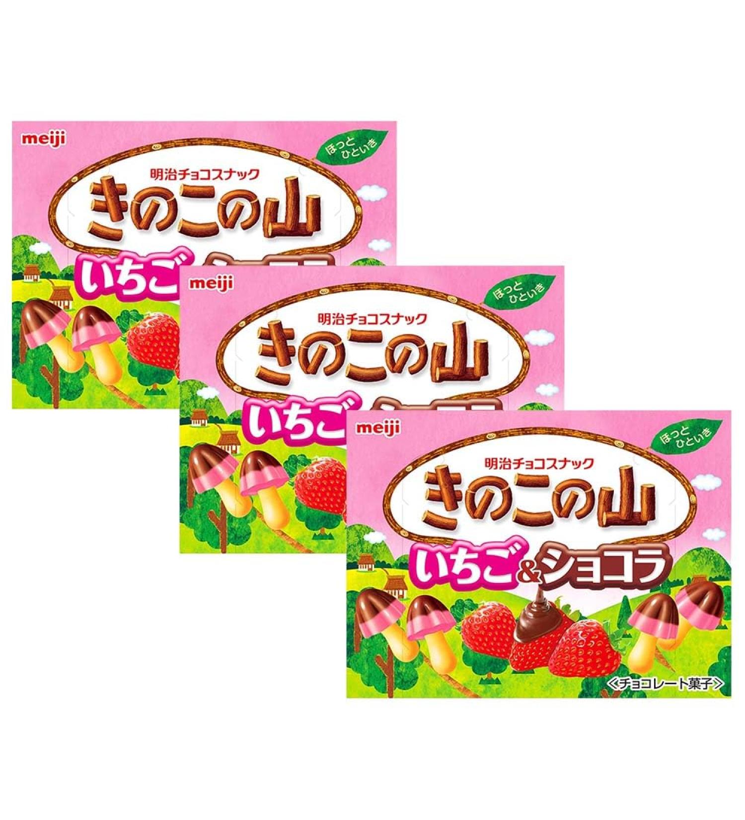 "Kinoko no Yama" Strawberry Flavored Chocolate Snack 3 meiji with MAIKO Sticker Pio big bazar