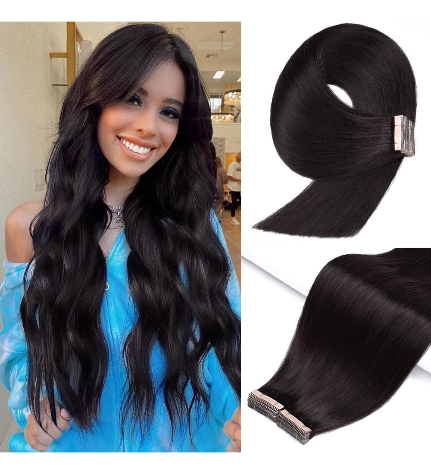 YDDM Tape In Extensions - 20 Pcs Real Hair 14 Inch Natural Black Invisible Tape Extensions - Skin Weft Hair Extensions (35cm) - Premium Quality 14B# 1B# - Buy Online on GoSupps.com