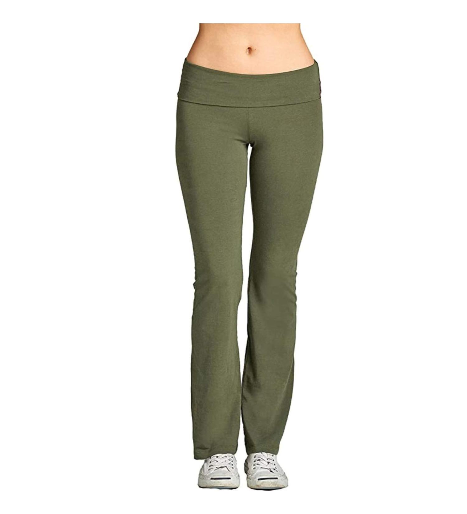iQKA Women Bootcut Yoga Pants High Waist Tummy Control Leggings Flared Work Dress Pant Bell Bottom Casual Trousers - Army Green - Buy Online on GoSupps.com