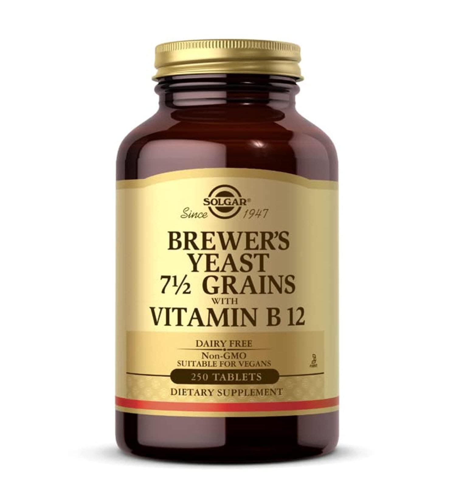 Solgar Brewer's Yeast 7 Grains with Vitamin B12 - 500 Tablets (Pack of 2) - Non-GMO Vegan Dairy Free Kosher - 82 Servings - Buy Online on GoSupps.com