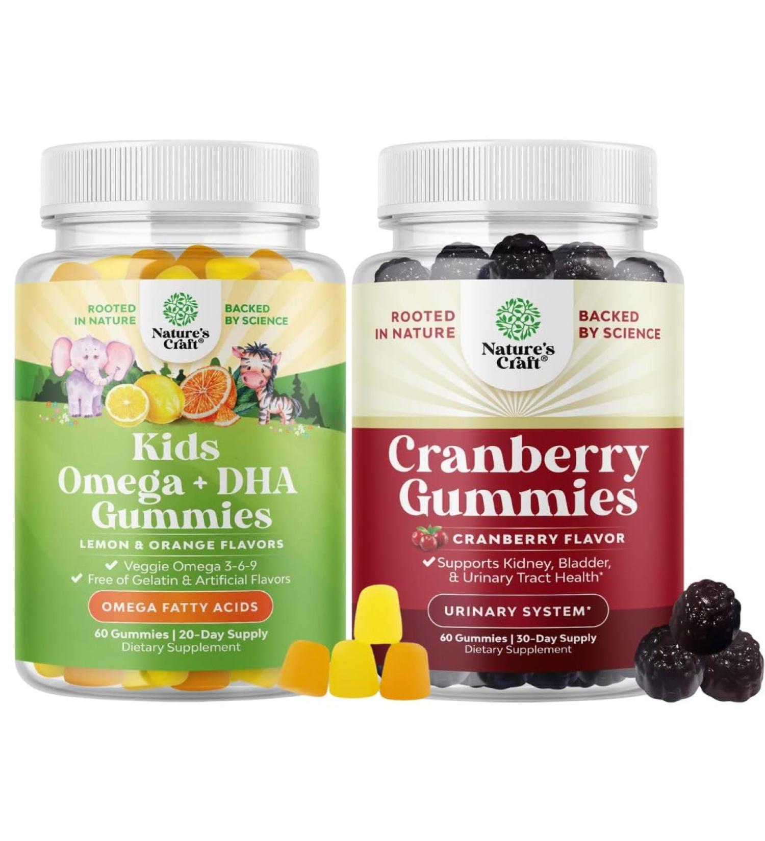 Bundle of Plant Based Omega 3 Gummies for Kids and Natural Cranberry Gummies for Women and Men - for Vision Immunity and Focus Support - for Urinary Tract Health Kidney Support Bladder and Immunity - Buy Online on GoSupps.com