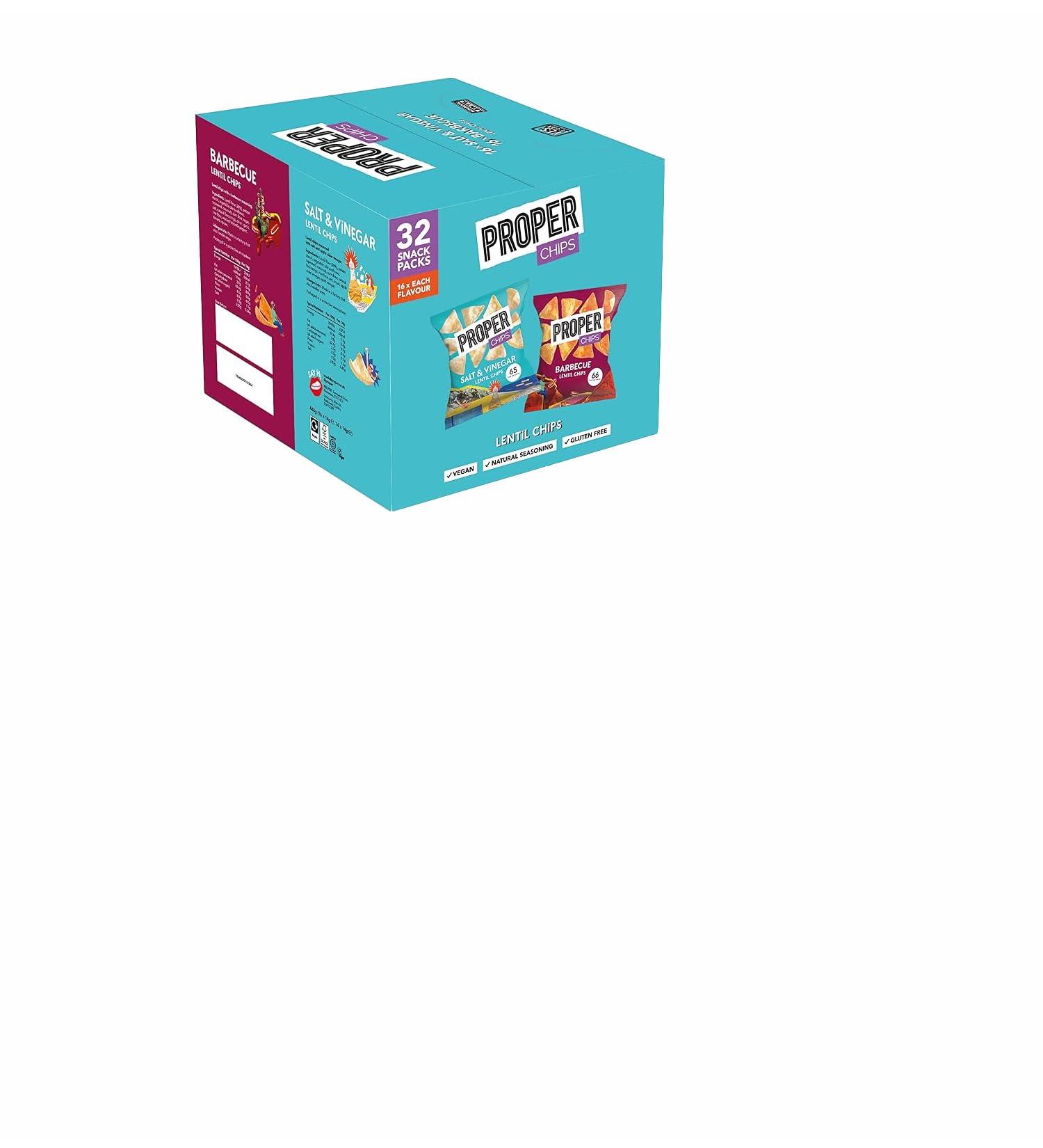 Proper Chips BBQ and Salt & Vinegar Mixed Case - Multipack Chip Box - Vegan - Natural Seasoning - No Palm Oil - Gluten Free Snacks - 32x14g