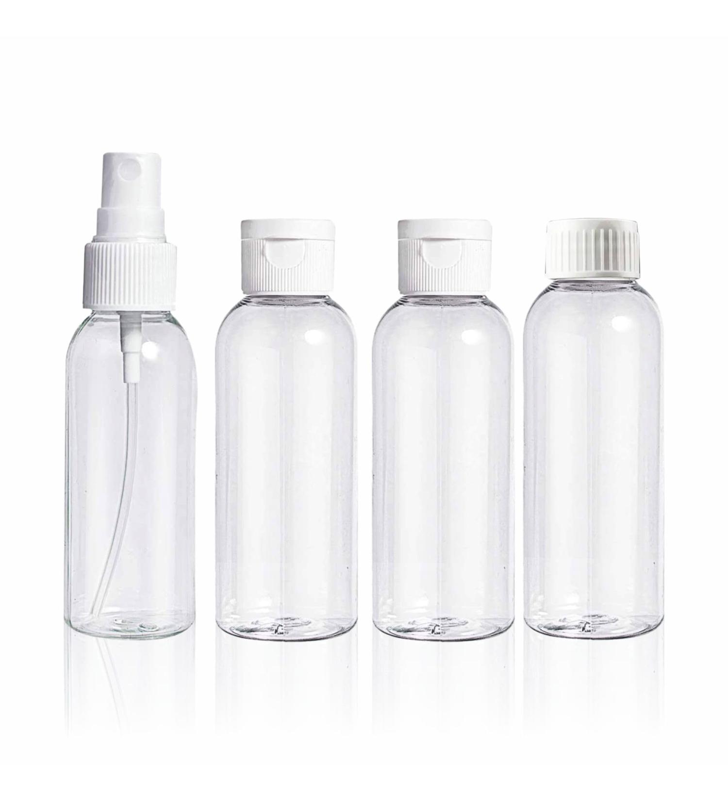 Travel Bottle Set Transparent Empty Refillable Plastic Leakproof Container Shower Gel Sun Cream Shampoo Makeup Cleaner Conditioner Face Wash Body Moisturizer Essential Travel Accessory(4Pc In 1 Pack)