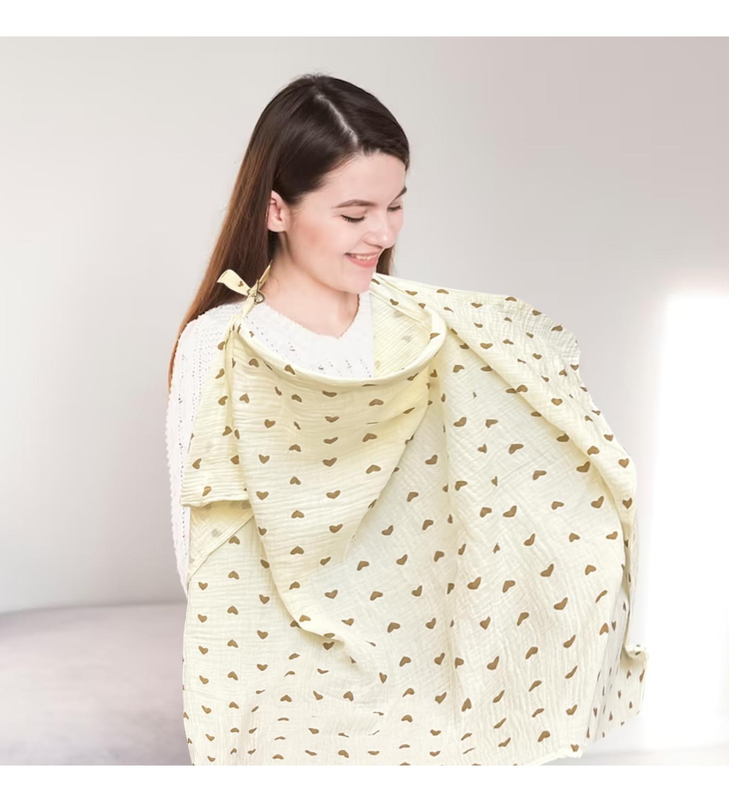 SHCHME Nursing Cover Muslin Cotton Soft & Breathable Breastfeeding Cover for Multi-Use Car Seat & Stroller - Beige - Buy Online on GoSupps.com