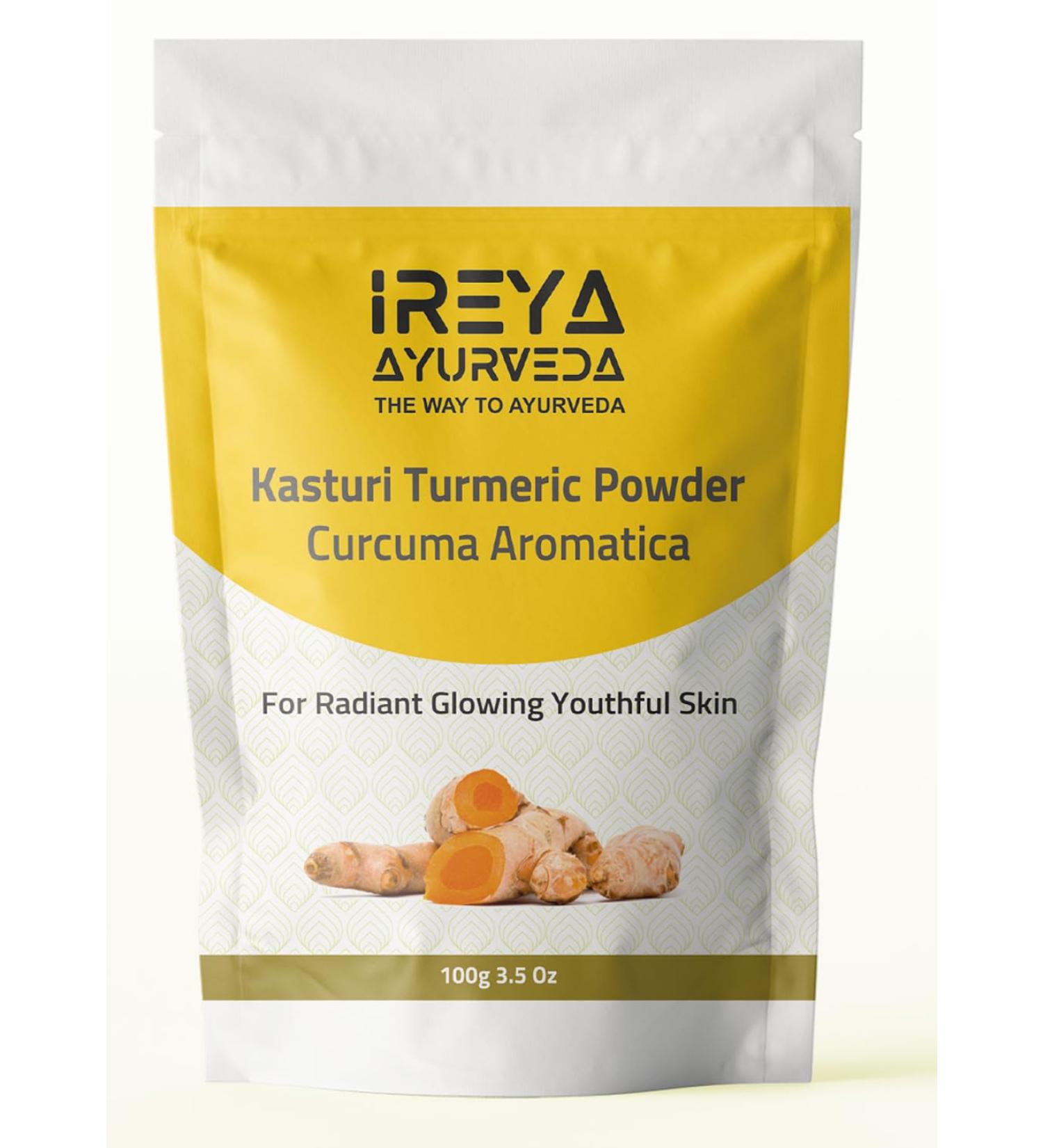 Ireya Ayurveda Kasthuri Manjal Powder for Skin and Face Care (3.5 oz) | Kasturi Turmeric Wild Turmeric powder | Curcuma Aromatica | Helps in Glowing Skin Acne and Radiant skin 100g - Buy Online on GoSupps.com