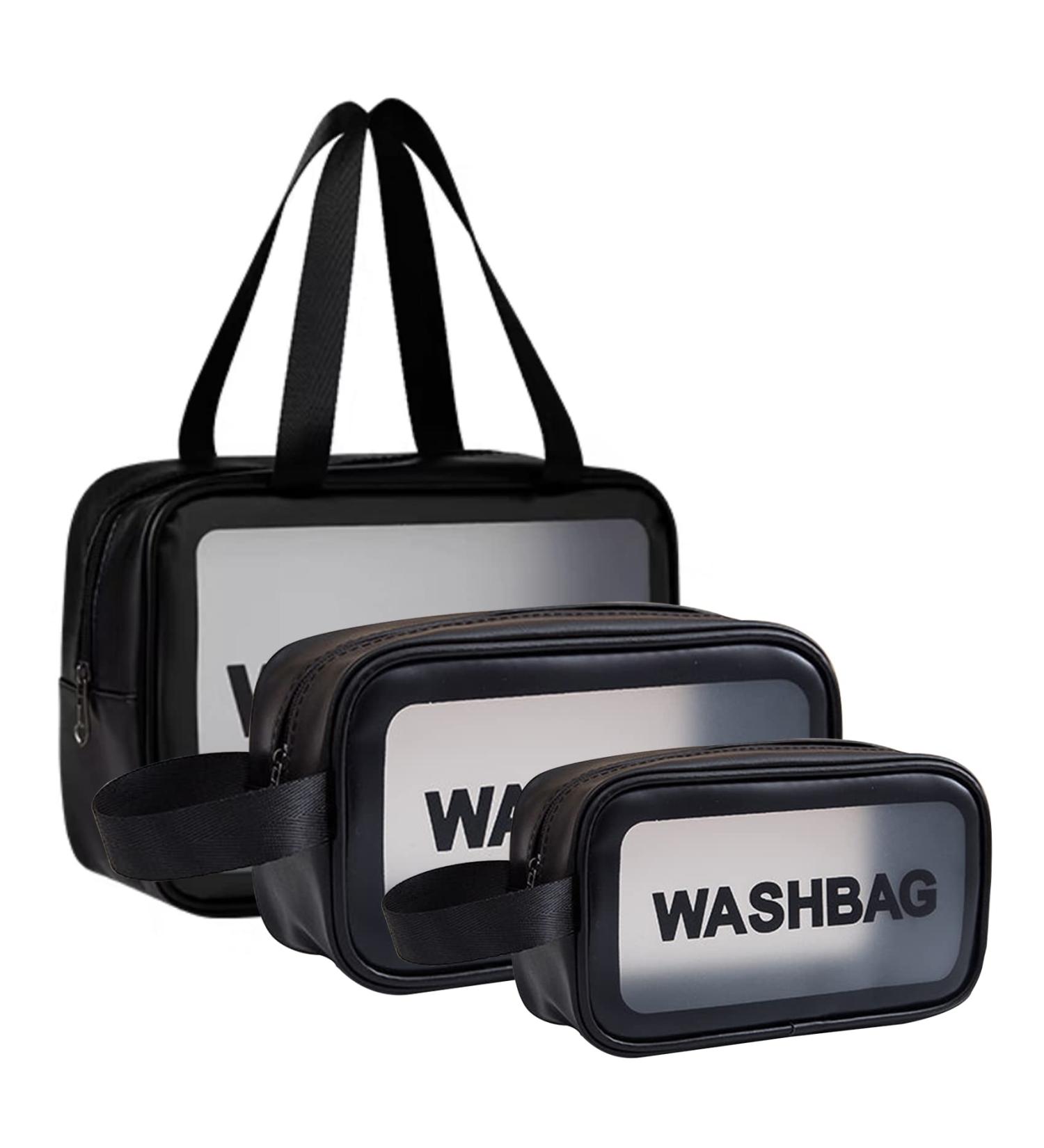 3 Pcs Waterproof Clear Toiletry Travel Bags Set - Women's Portable Black Cosmetic Makeup Wash Bags | Large Toiletries Organizer Kit - Buy Online on GoSupps.com