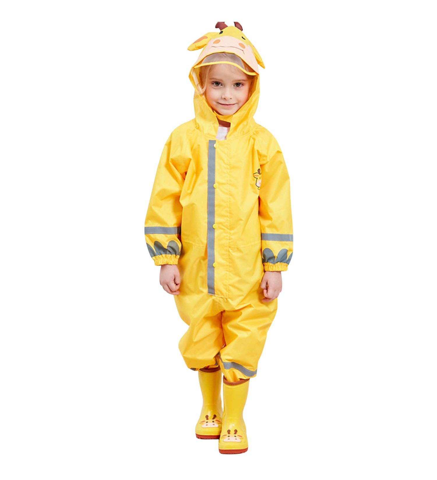 De feuilles Kids Button Rain Suit 7-9 Years Yellow | Waterproof Hooded Jumpsuit - Buy Online on GoSupps.com