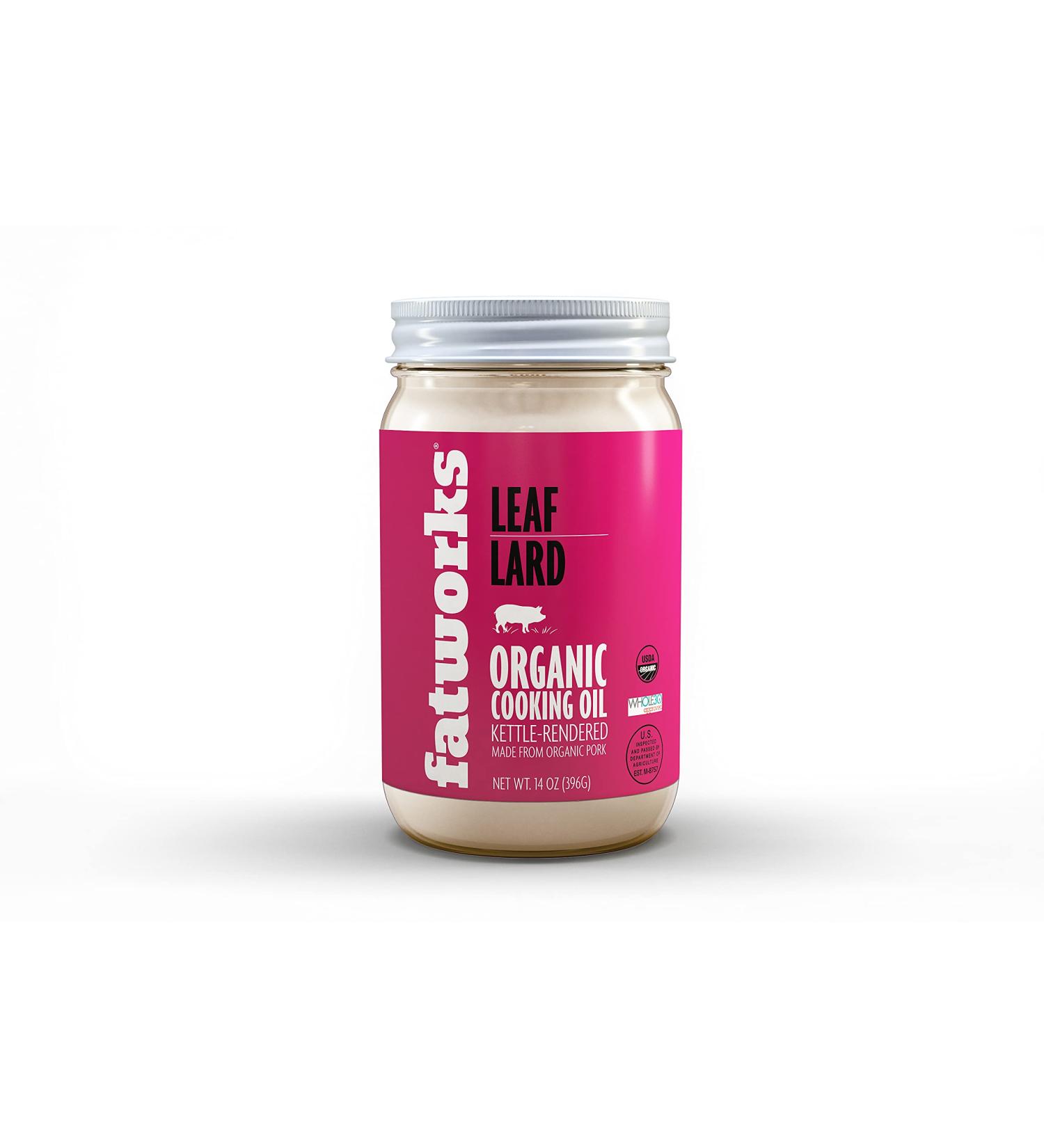 Fatworks, Certified Organic Leaf Lard, NON-GMO, USDA 100% Organic for Amazing Traditional Baking, Keto, Paleo, Everyday Cooking and Frying, Whole30 Approved, No Preservatives in Glass Jar, 14 OZ, 1 Count (Pack of 1)
