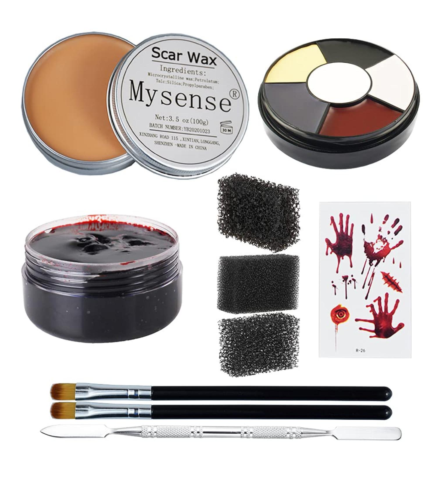 Mysense 3.5oz Nose and Scar Wax SFX Zombie Makeup Kit with Body Paint, Fake Blood Gel, and Spatula - Buy Online on GoSupps.com