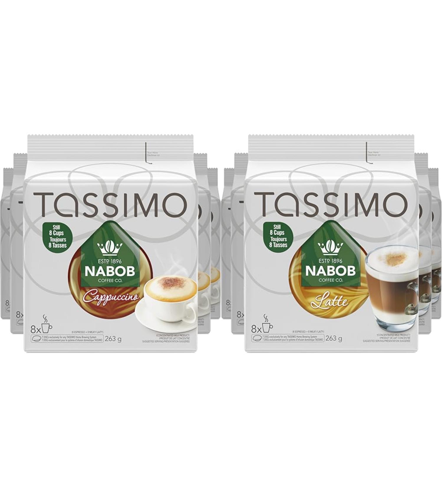 Tassimo Nabob Cappuccino Coffee Single Serve T-Discs 263g (5 Boxes of 8 T-Discs) & Nabob Latte Coffee Single Serve T-Discs 263g (5 Boxes of 8 T-Discs) - Buy Online on GoSupps.com