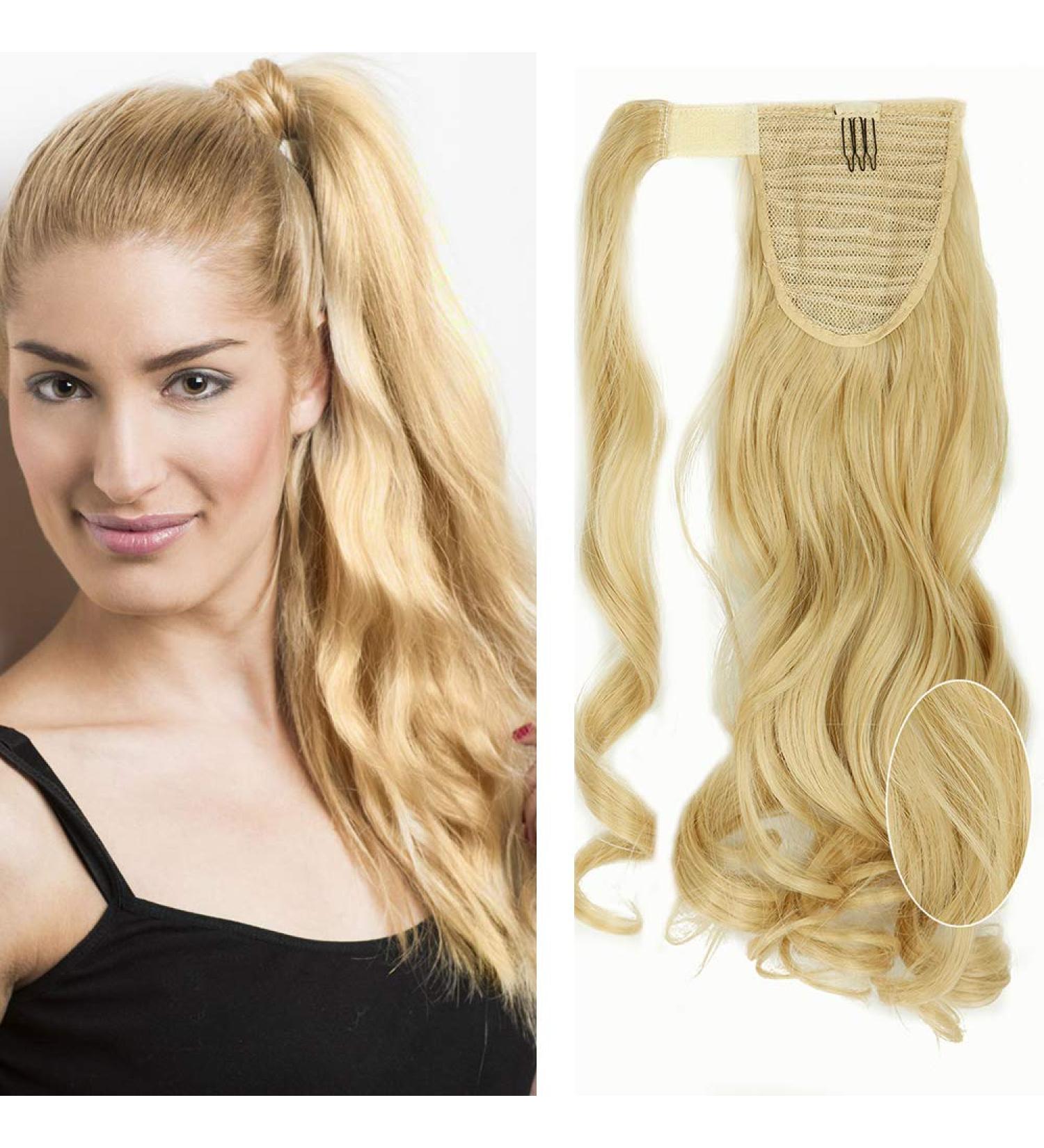Real Hair Clip In Ponytail Extension - Golden Mix Bleach Blonde Wavy Pferdeschwanz Hair Piece (17 inches) - Buy Online on GoSupps.com