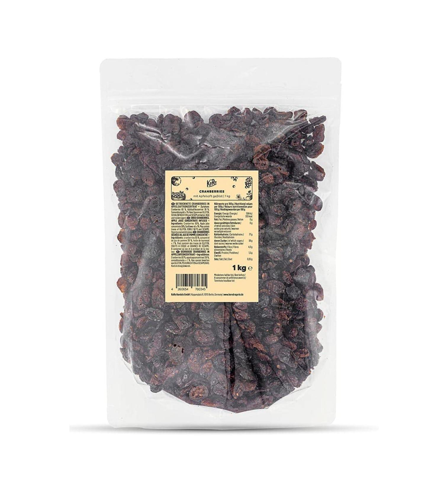 KoRo - Sweet cranberries with apple juice 1 kg - Natural and unsulphurized dried fruits without artificial additives - Buy Online on GoSupps.com