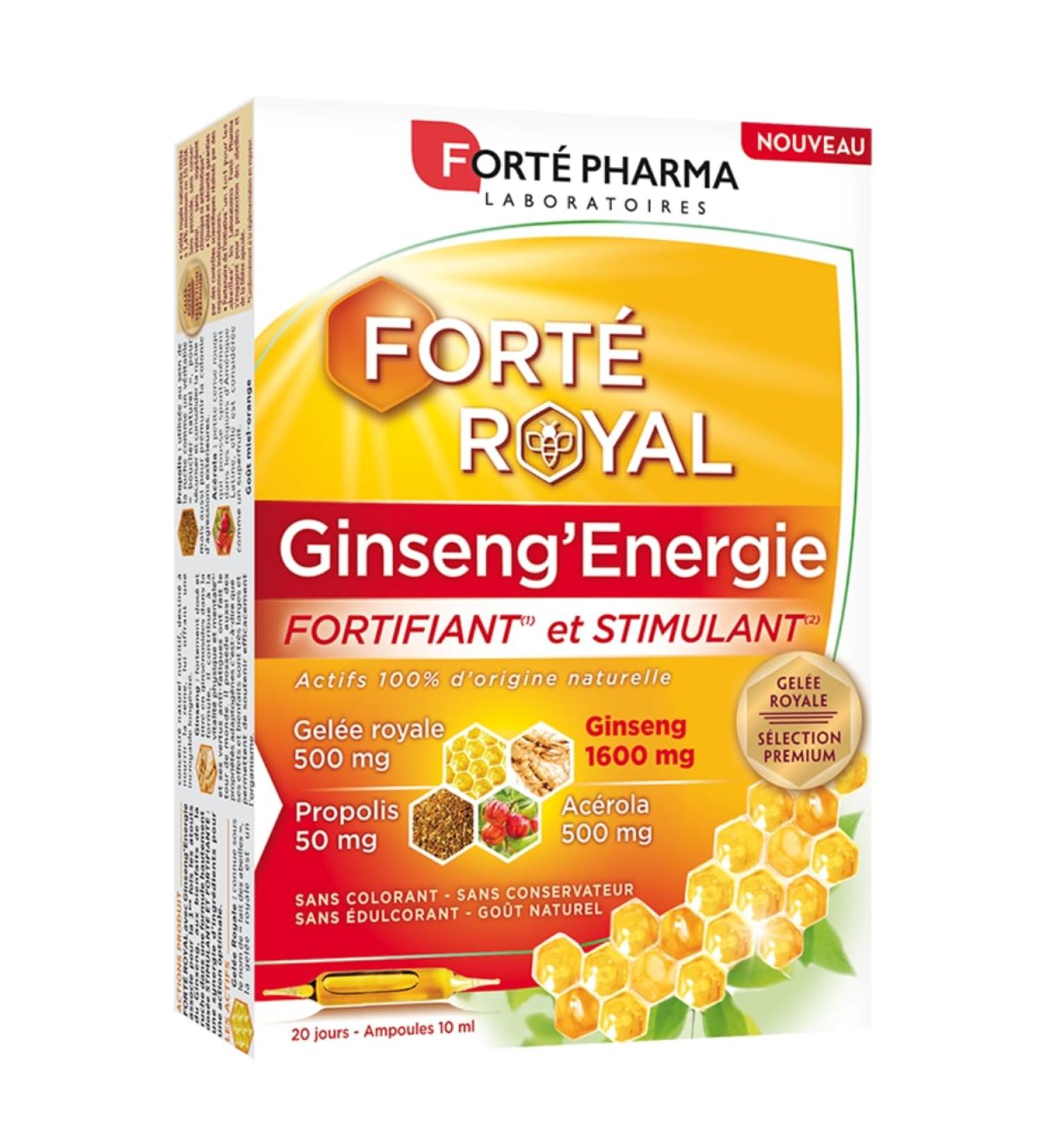 Fort Pharma - Fort Royal Ginseng'Energie | Natural Energy Food Supplement - Ginseng Royal Jelly Acerola Propolis | 20 vials 1/day - Buy Online on GoSupps.com