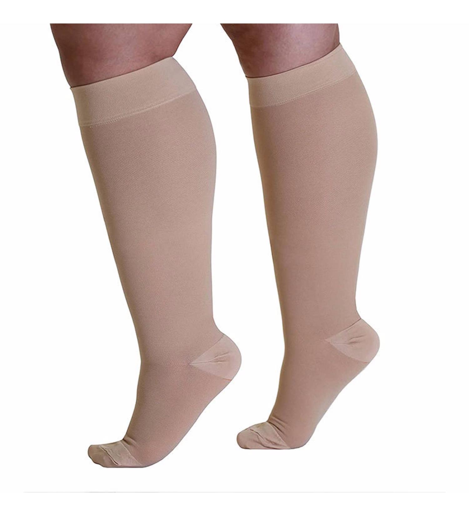 WSYKC Large Compression Stockings 20-30 mmHg - 5XL Closed Toe Beige - 2 Pairs for Wide Calves - Buy Online on GoSupps.com