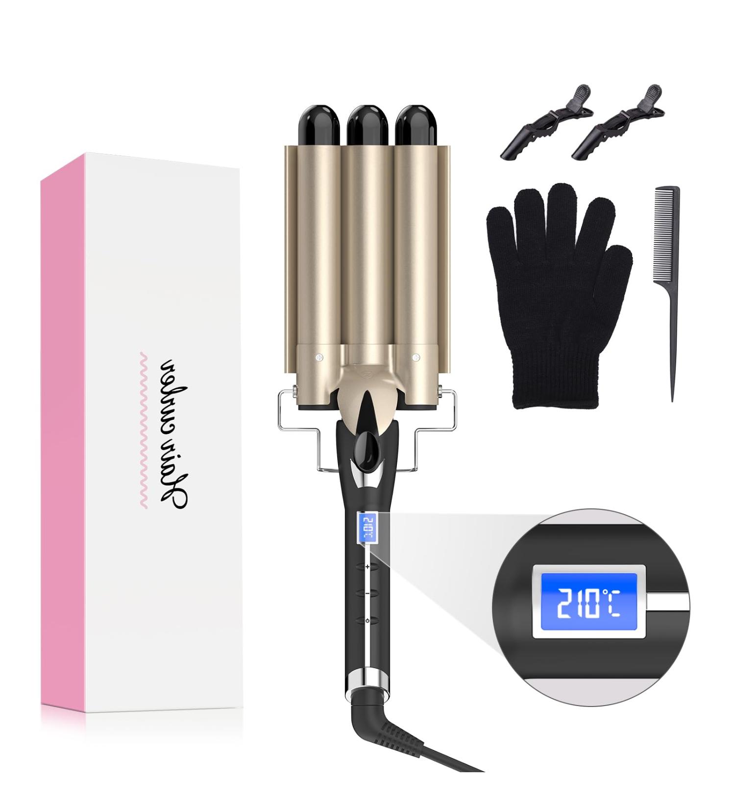 Buy Wavel Iron 3-Barrel Curling Iron for Beach Waves | 25mm | 14 Heat Settings | Ideal for All Hair Types | Ceramic Coated | Includes 2 Hair Clips - Buy Online on GoSupps.com